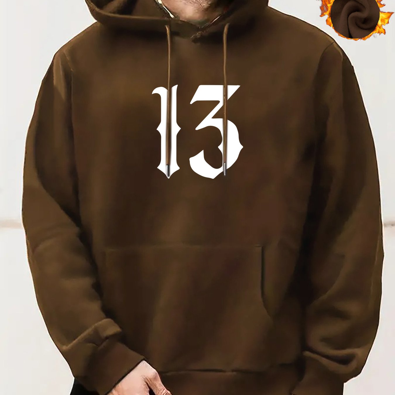 TEMU 13 Print Men's Warm Punk Style Pullover Round Neck Hoodies With Kangaroo Pocket Long Sleeve Hooded Sweatshirt Loose Casual Top For Autumn Winter