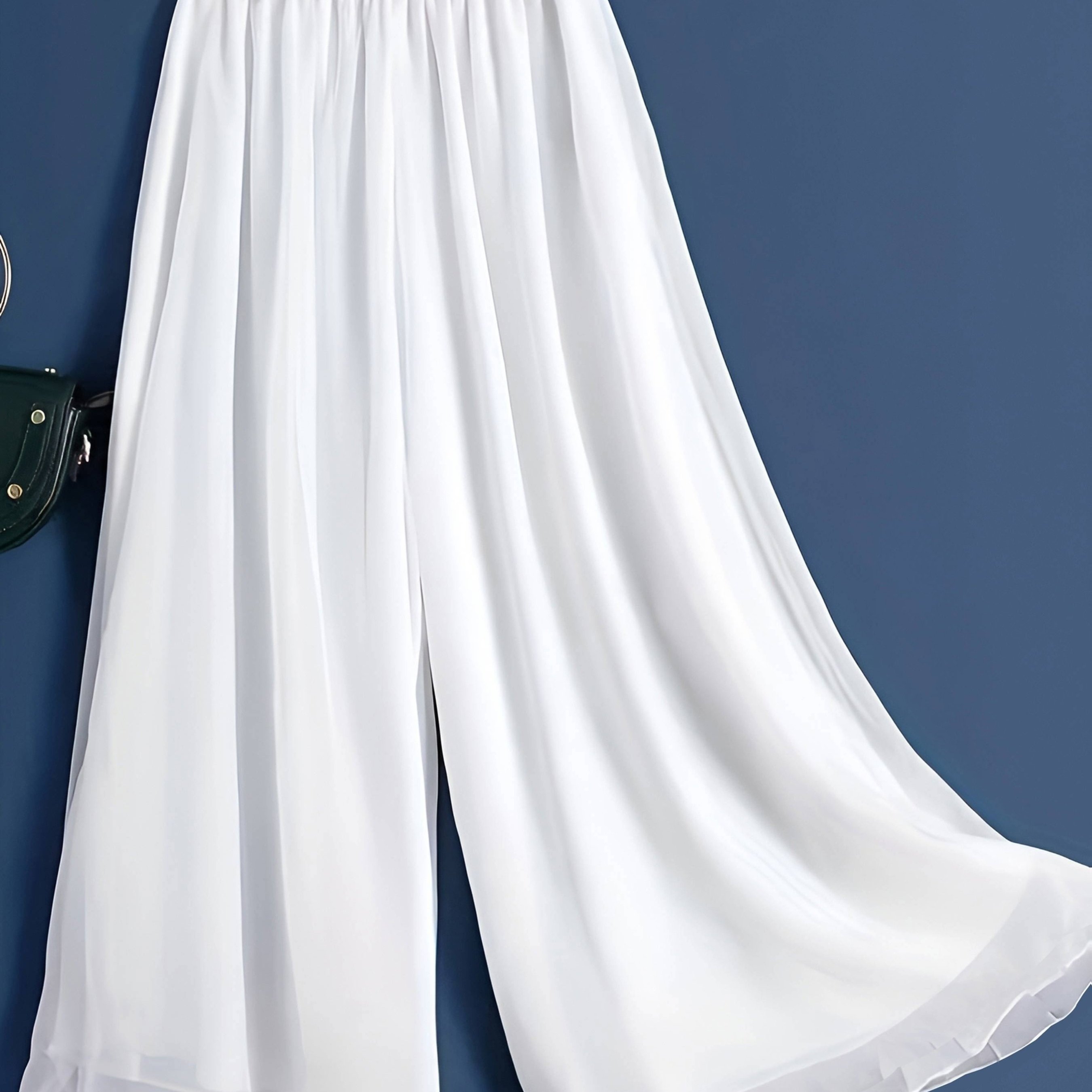 TEMU Women' Chiffon Wide-leg Pants, High-waist Draping Slit Cropped Trousers For Summer, Flowy Thin Fabric Skort, Versatile Casual Trousers
