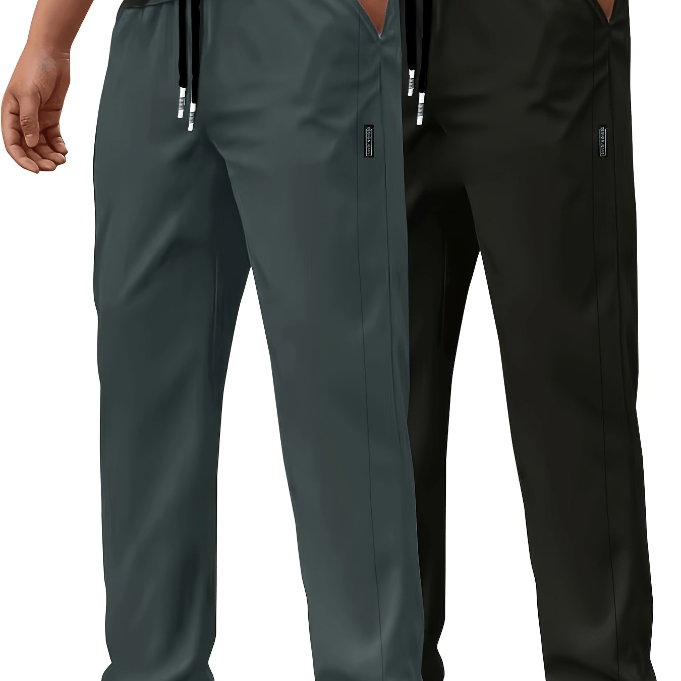 TEMU 2 pantalones casuales rectos ligeros para hombre - Cintura elástica con cordón ajustable, bolsillos , tejido transpirable adecuado para