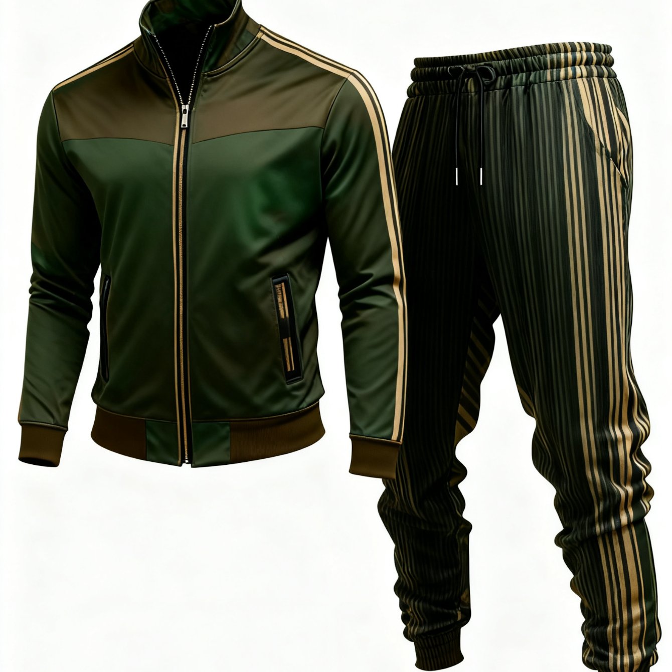 2pcs Set, Men's Lapel Zip Jacket And Slacks | Printed Geometric Pattern, Comfortable And Warm Fabric, Suitable For , Commuting And Sports Wear, Plus Size