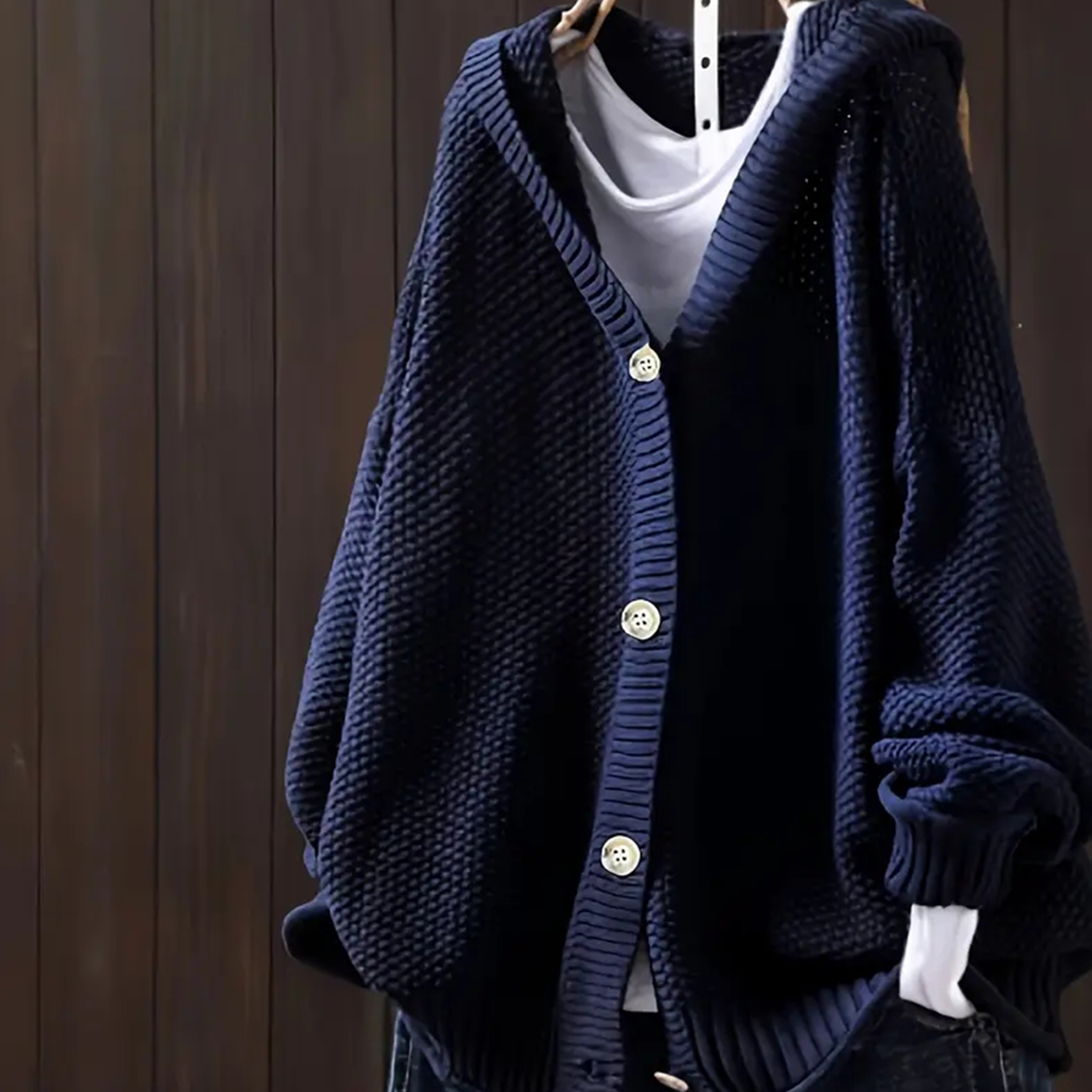 Image of Plus Size - Plus Size - Plus Size Women's Clothing, Hooded New Plus Size Loose Versatile Literary V-neck Jacket And