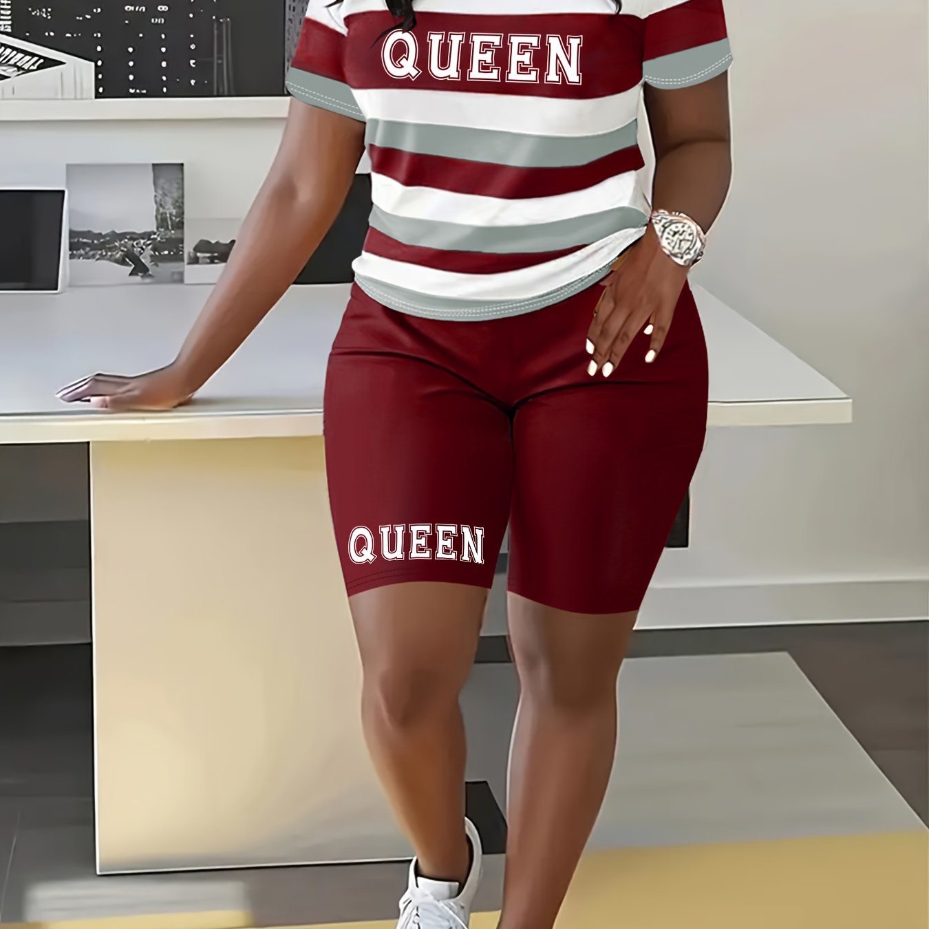 TEMU Traje Casual con Estampado de Personalidad a Rayas SMT001