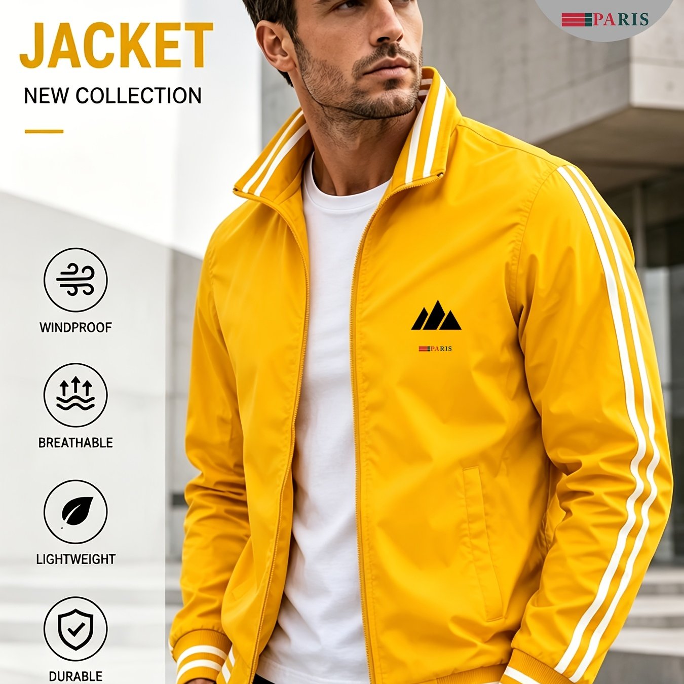 TEMU Back-to-school Men's Trendy Apparel "paris" Letter And Mountain Pattern Print Stand Collar Lapel Flight Jacket, High-quality Classic Fashion
