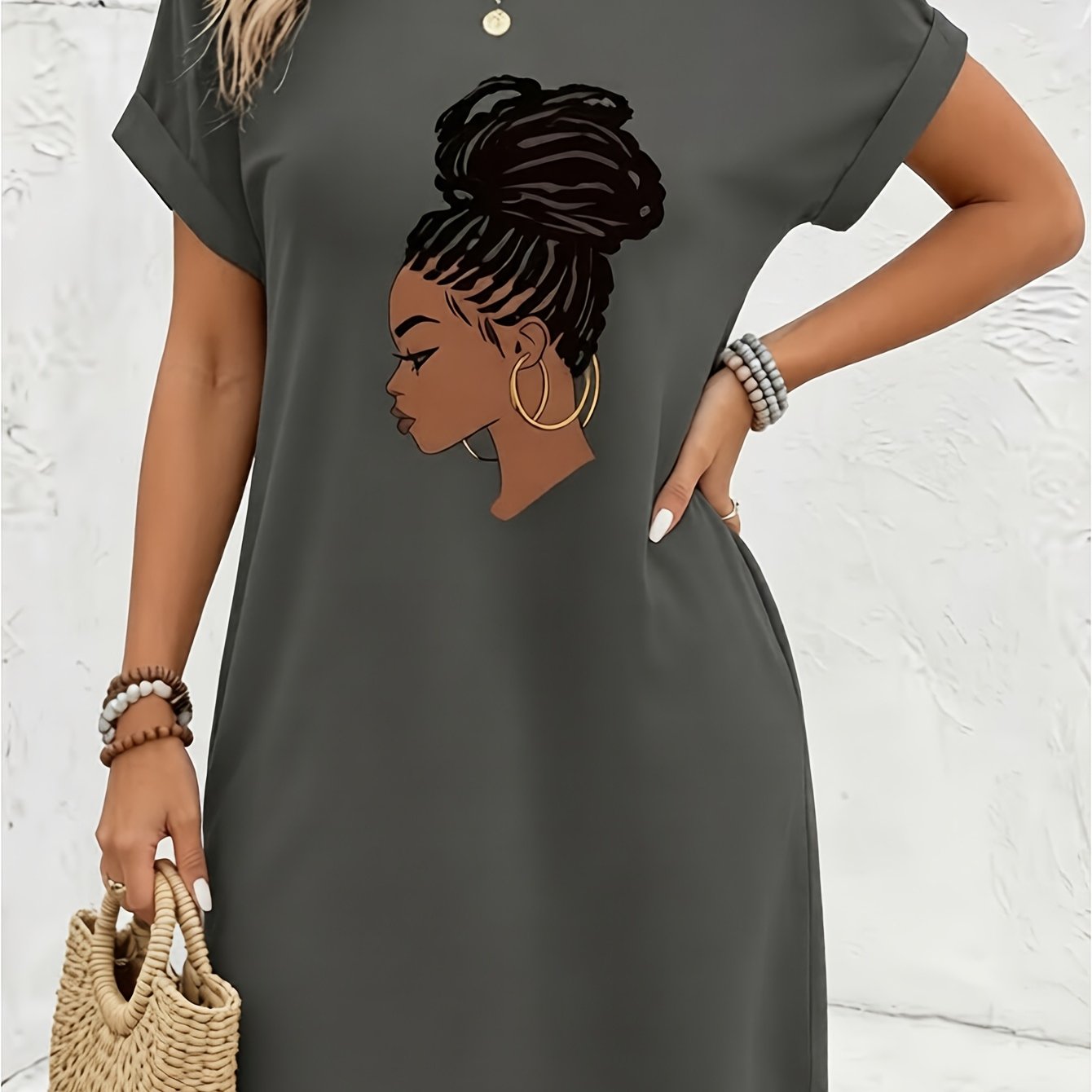 TEMU Short-sleeved Printed Dress, Perfect For Dates, Home, Office, Or Cafes, Machine Washable, From Local Warehouse, For Valentine's Day, 's Day,