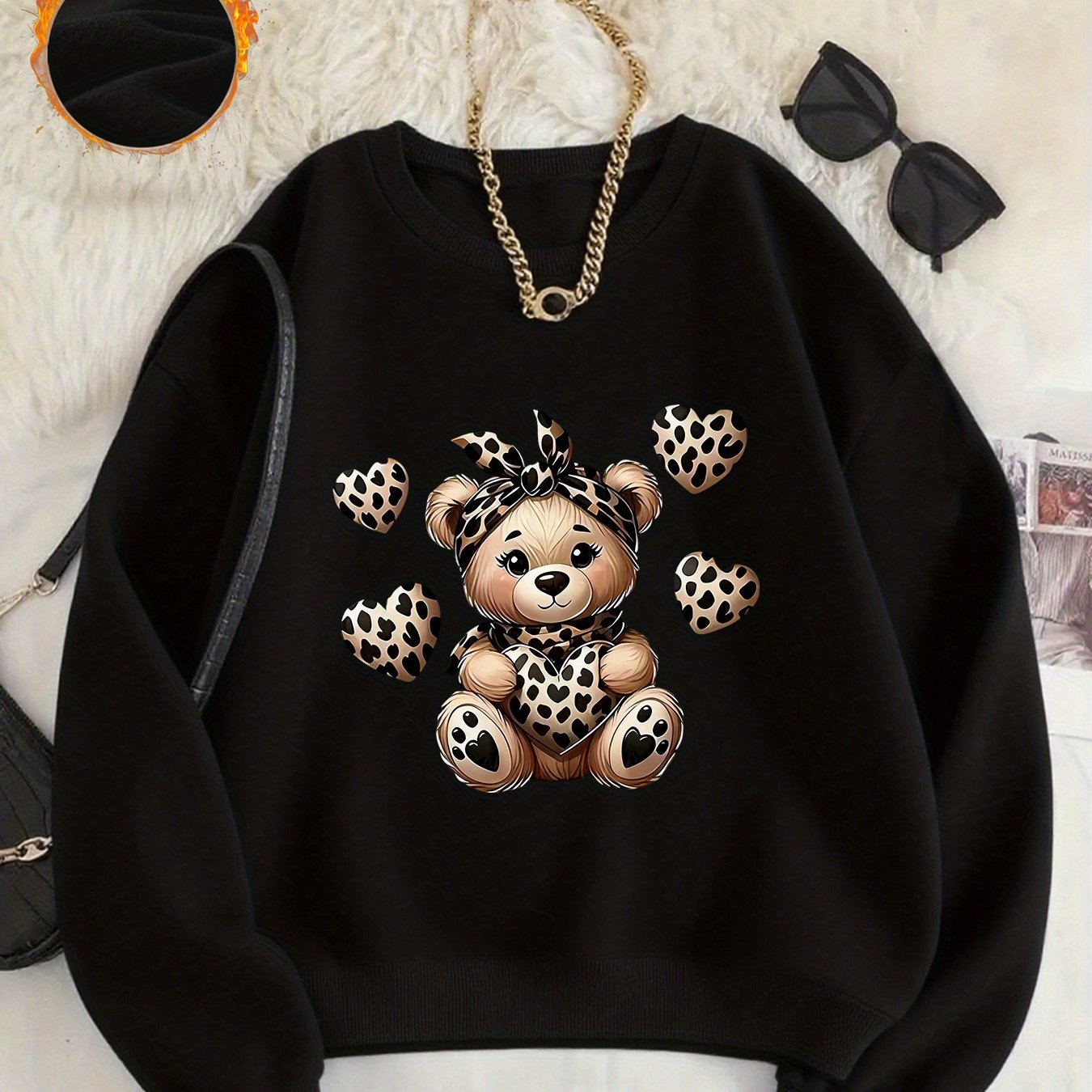 TEMU Patterned Printed Sweatshirt, Casual Round-neck Sweater For Autumn And Winter, Women's Round-neck Hoodie