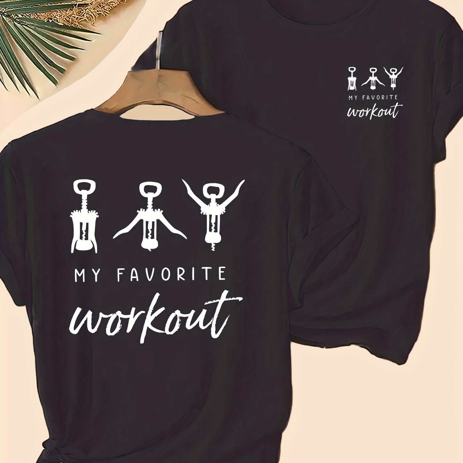 TEMU T-shirt da donna a maniche corte, elegante e - Design con stampa " WORKOUT", facile da lavare, con scollo , adatta a sportive, materiale, adatta