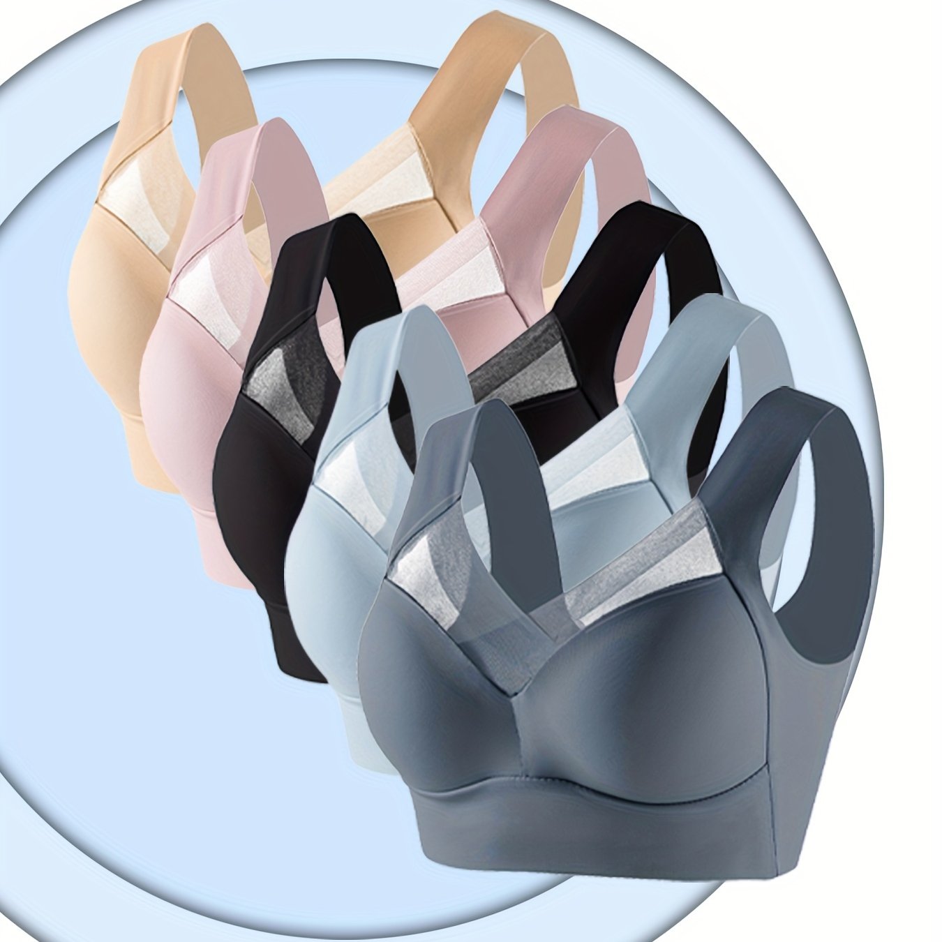 5pcs Set, Wire-free, Side Support, Push-up, High Elasticity, Thin Cup Bra