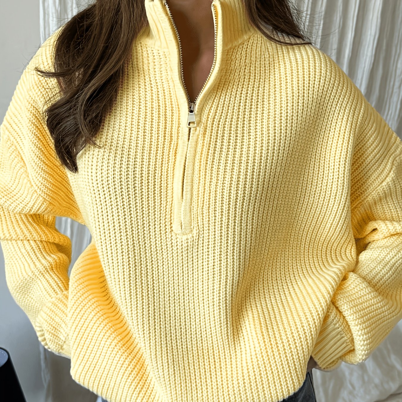 TEMU Spring Summer Autumn Lazy Style Half-zipper Collar Pullover Sweater