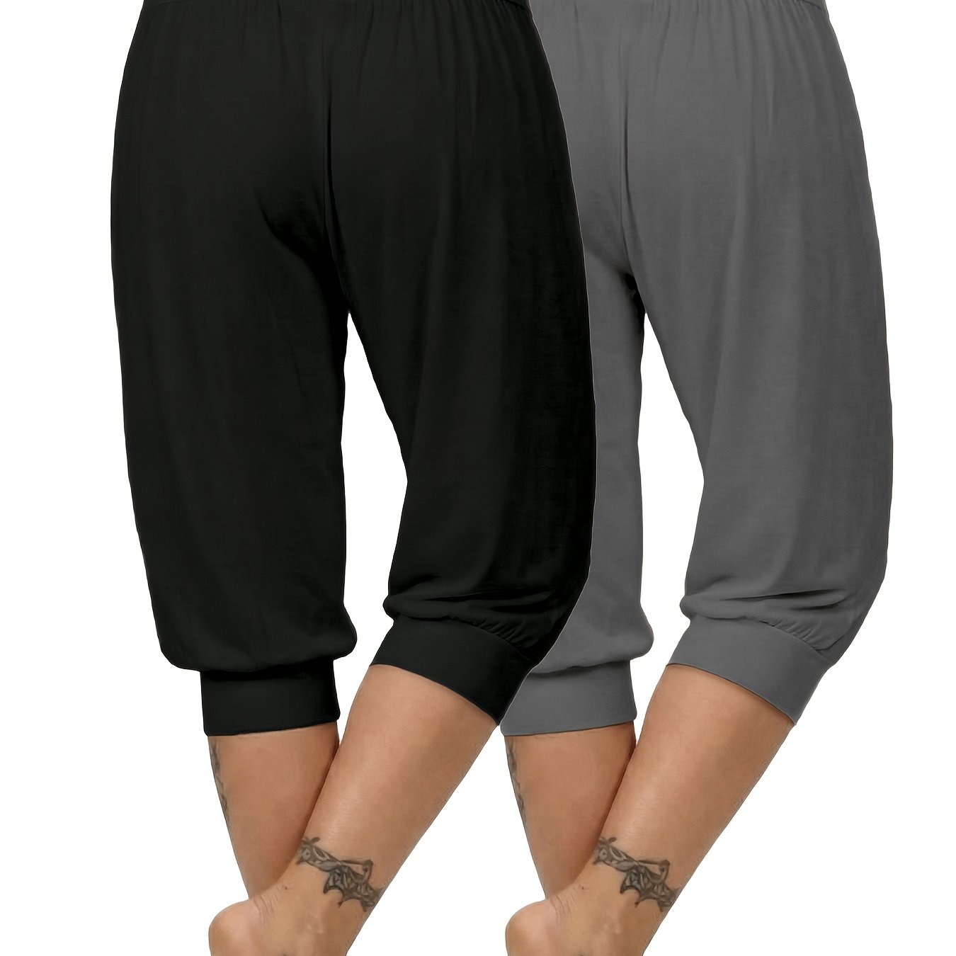 TEMU 2pcs Casual Sporty Cropped Harem Pants, Solid Color Comfortable Soft European/ Jogging Capri Pants, Yoga Capri Pants