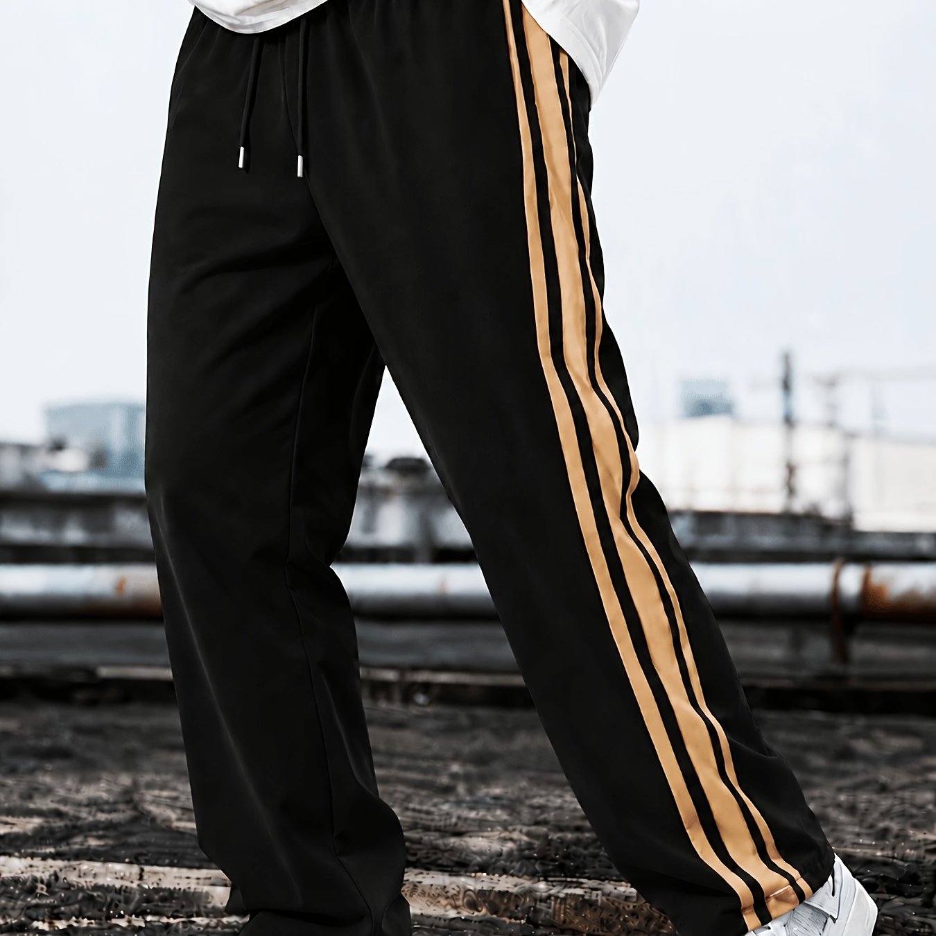TEMU Men's Side Stripe Straight-leg Casual Jogger Pants, Sports Trousers With Side , Comfortable And Durable, Ideal For Gym Workouts, Running, And As