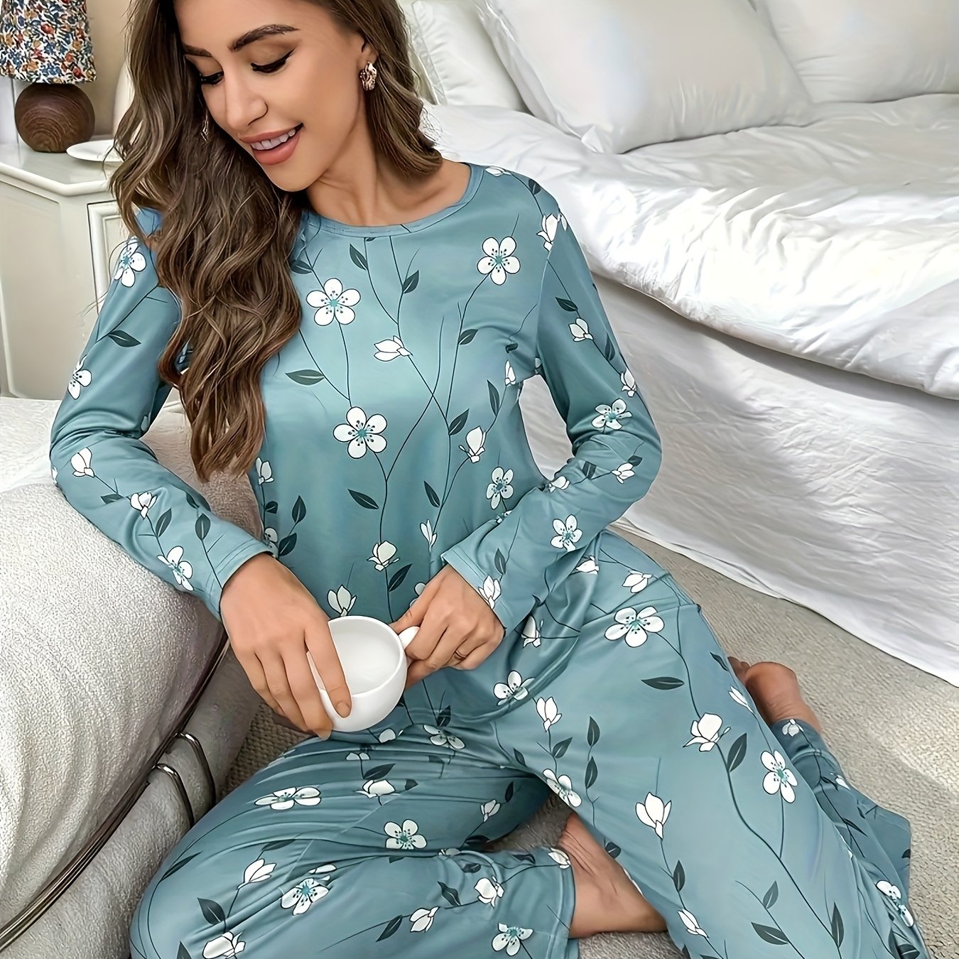 TEMU Simple Floral Pattern Women's Pajama Set