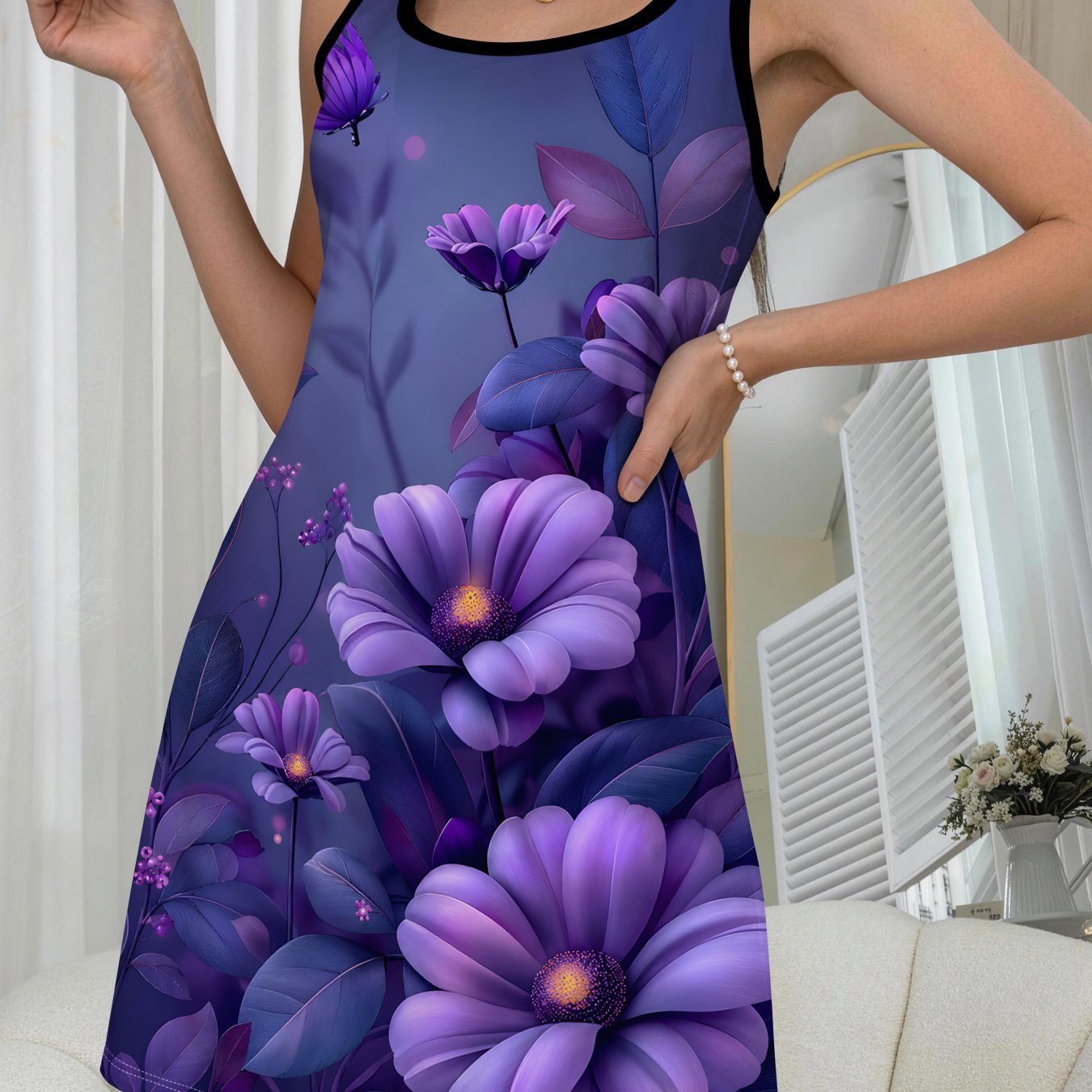 TEMU Women's Nightgown, Floral Print Camisole Dress, Comfortable For , Slip Nightgown, Elegant Women's Clothing For Holidays, An Ideal Nightgown