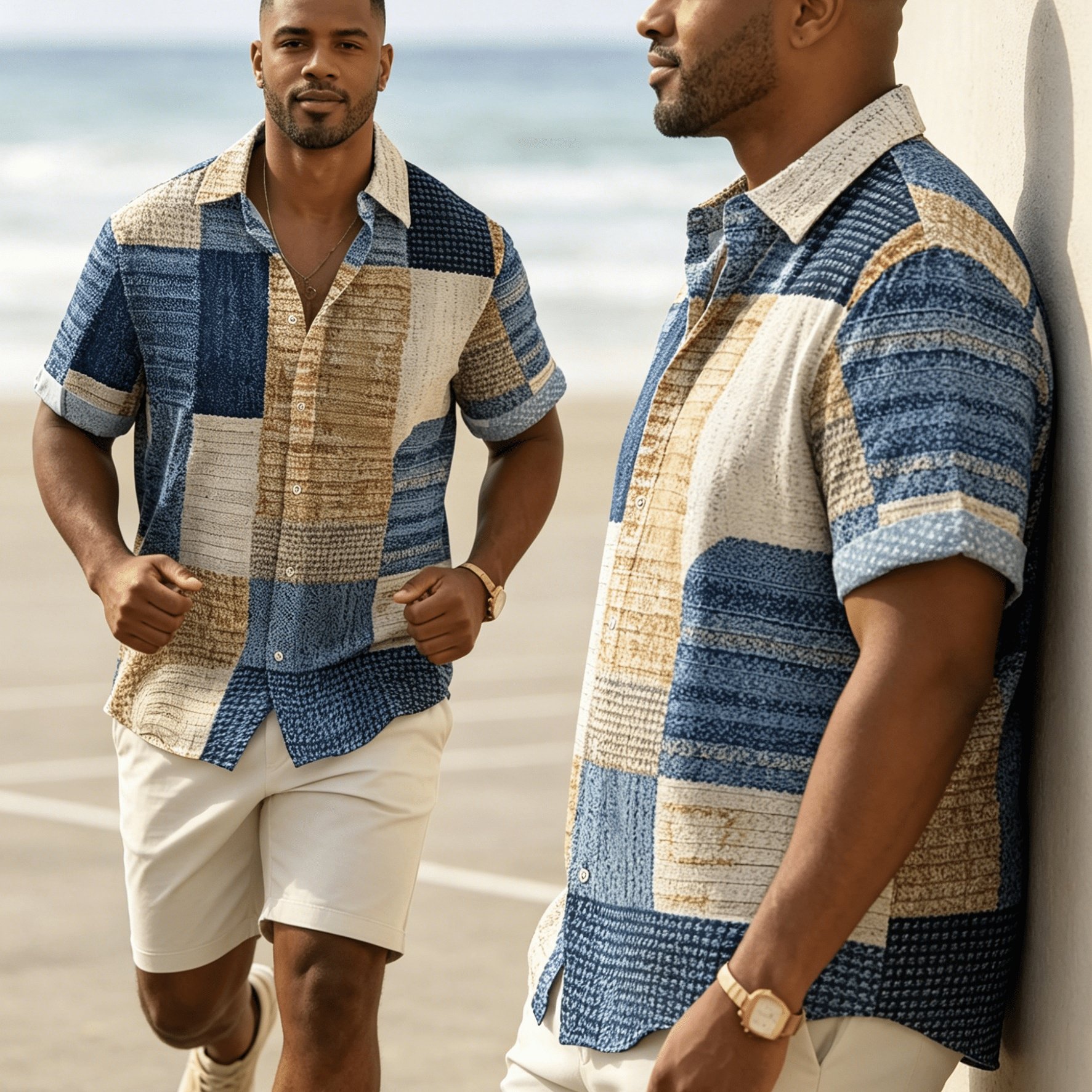 TEMU Print Design- No Texture[ Style]men's Vintage Plaid Short Sleeve Shirt Loose Casual Shirt, Plus Size