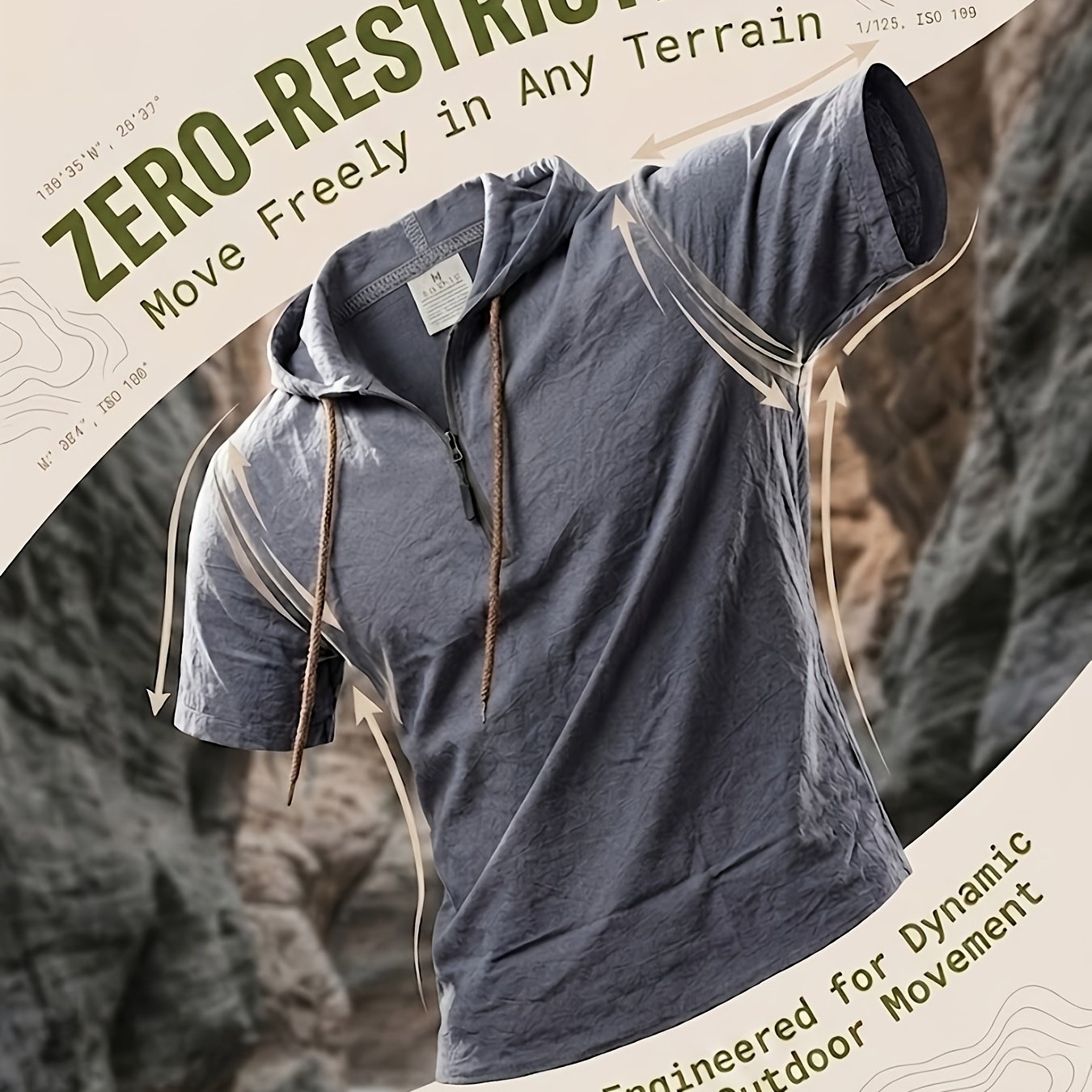 TEMU Japanese-style Vintage Linen Hooded Half-zip Short Sleeve Men's Outdoor Casual Lightweight T-shirt Summer Leisure Sports Sweatshirt