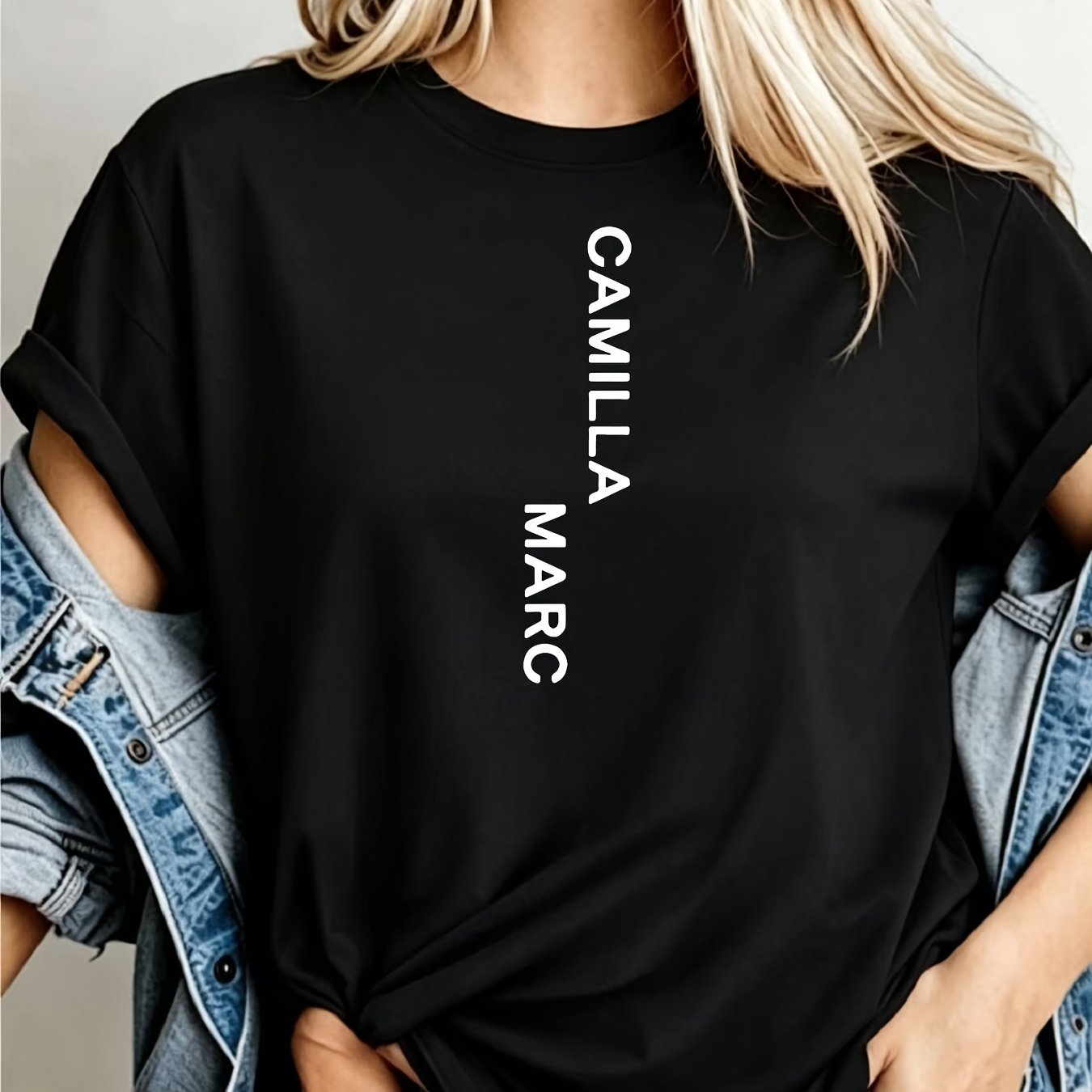 TEMU Shirt Single-sided Summer Women's T-shirt Black And White Letter Printed T-shirt Round Neck Comfortable Machine Washable Casual Sh2026 Summer