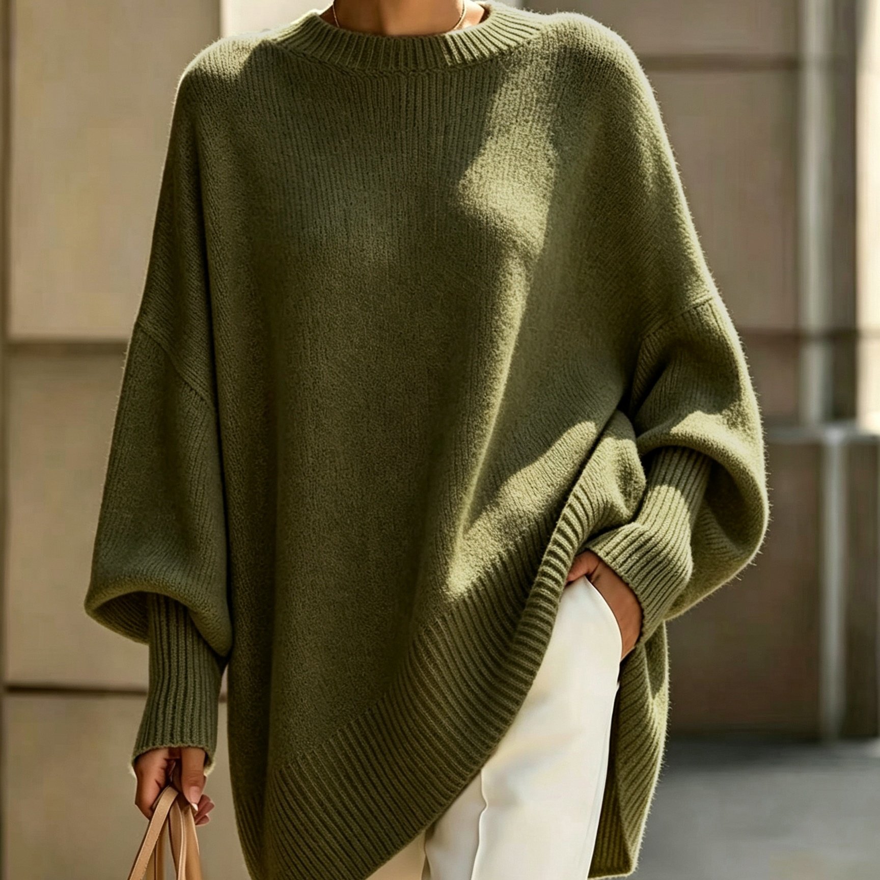 TEMU Women's Loose-fit Oversized Sweater, Slouchy Batwing Long-sleeve Pullover, Versatile Top For Daily , Streetwear, And Casual Wear