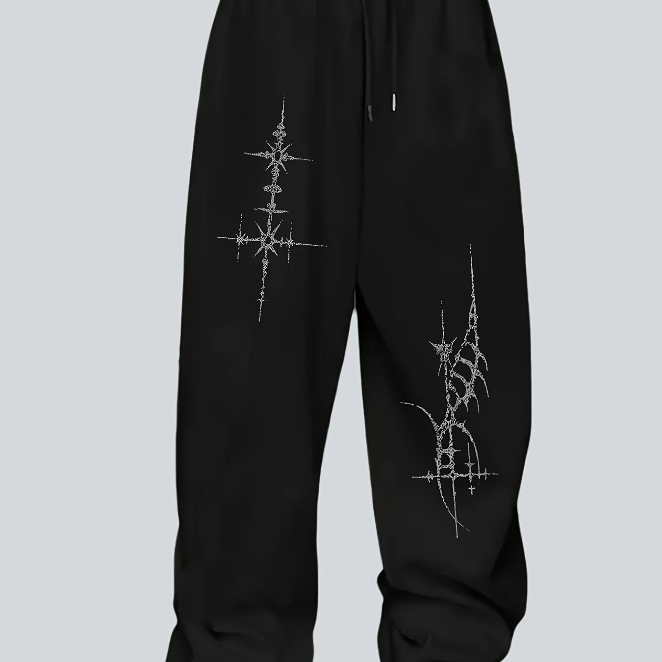 TEMU Plus-size Women's Casual Wide-leg Athletic Sweatpants With Pockets, Solid Color Drawstring And Pattern Print