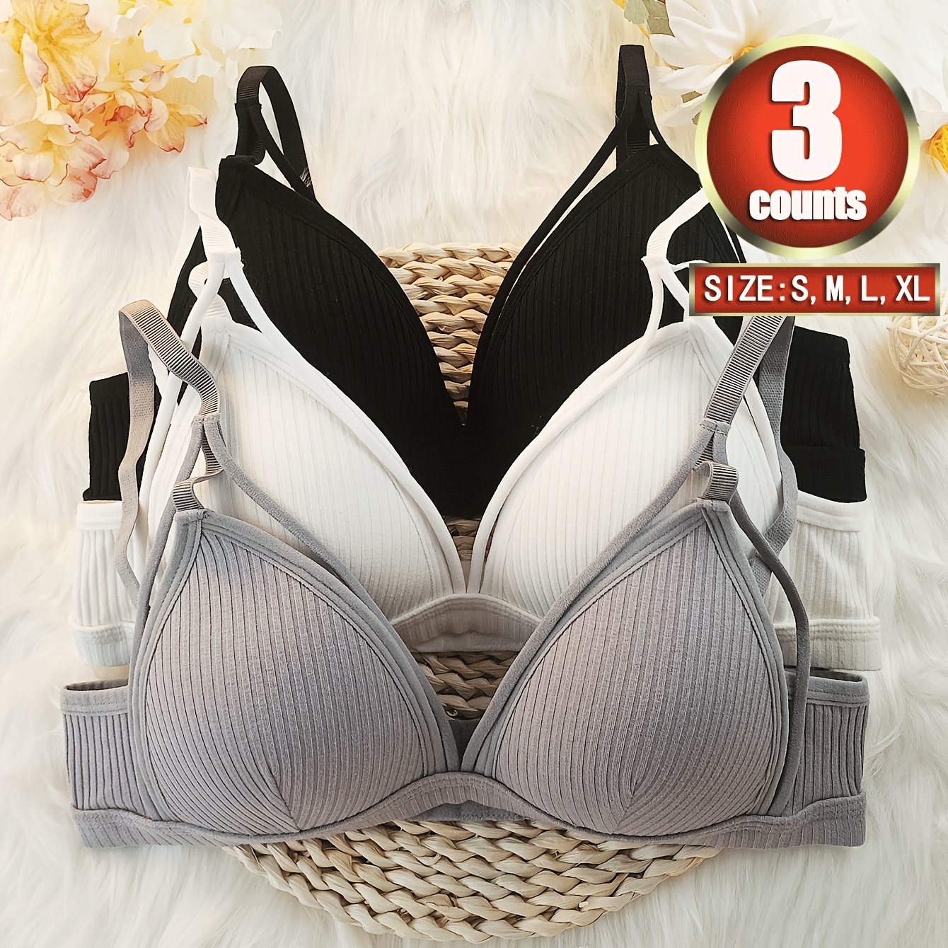 Image of 3pcs Women's Underwear Set, Soft And Comfortable Women's Bras, Wire-free Casual Bras, Fashionable New-style Bras
