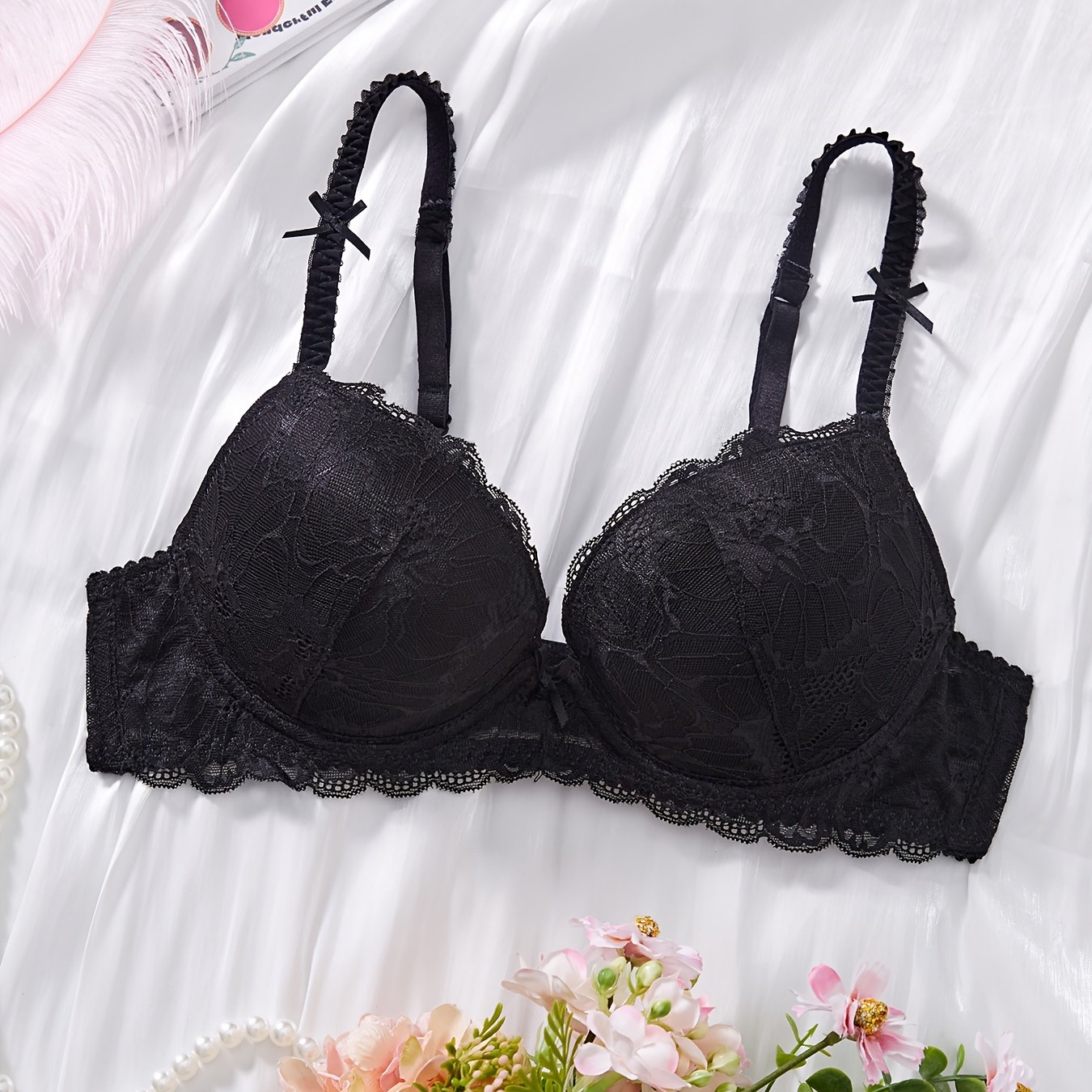 Image of Premium Small Bust Lace Thick Mold Cup Push-up Women's Bra Lingerie