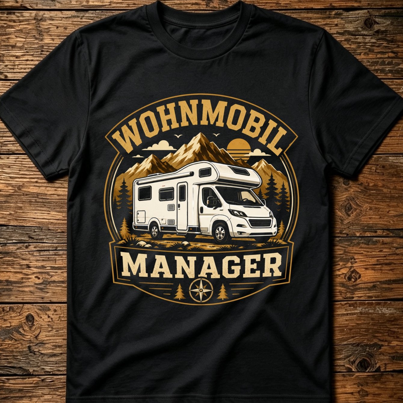 Image of German Motorhome Manager Graphic T-shirt Retro Camping Rv Motorhome Van Print Tee Vintage Outdoor