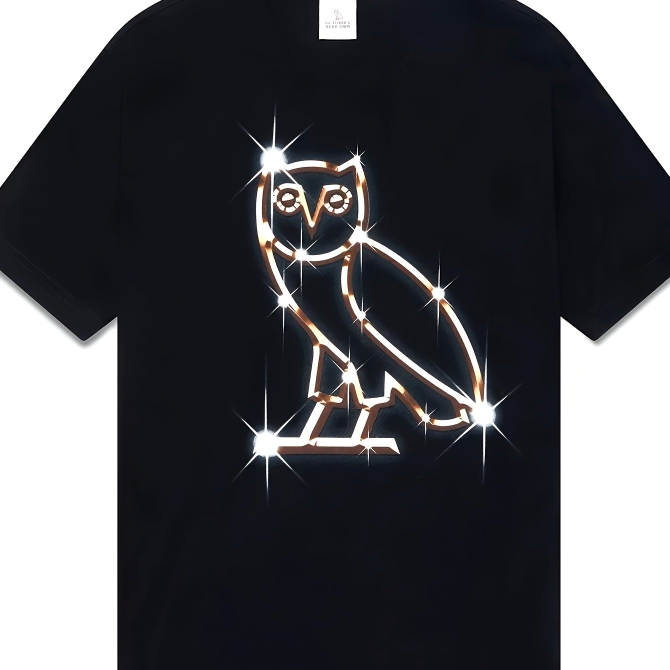 TEMU T-shirt OVO Bling pour hommes, luxe, créateur, paillettes - Mode saisonnière, design rétro, coupe confortable, chemise à manches courtes, cadeau