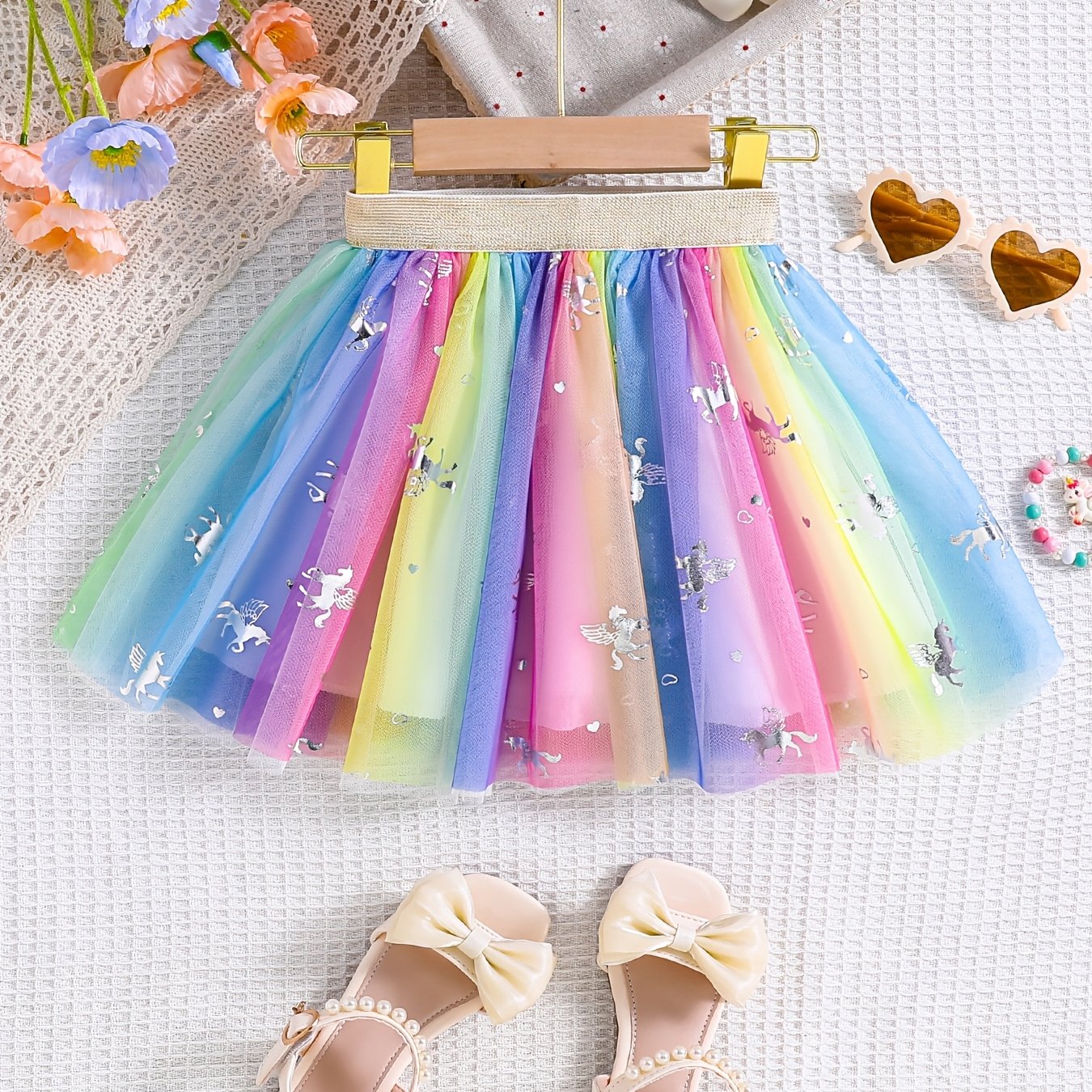 New Style Rainbow Tulle Skirt For Girls, A Princess Short Skirt With A Fluffy Design, Perfect For Children And Toddlers.
