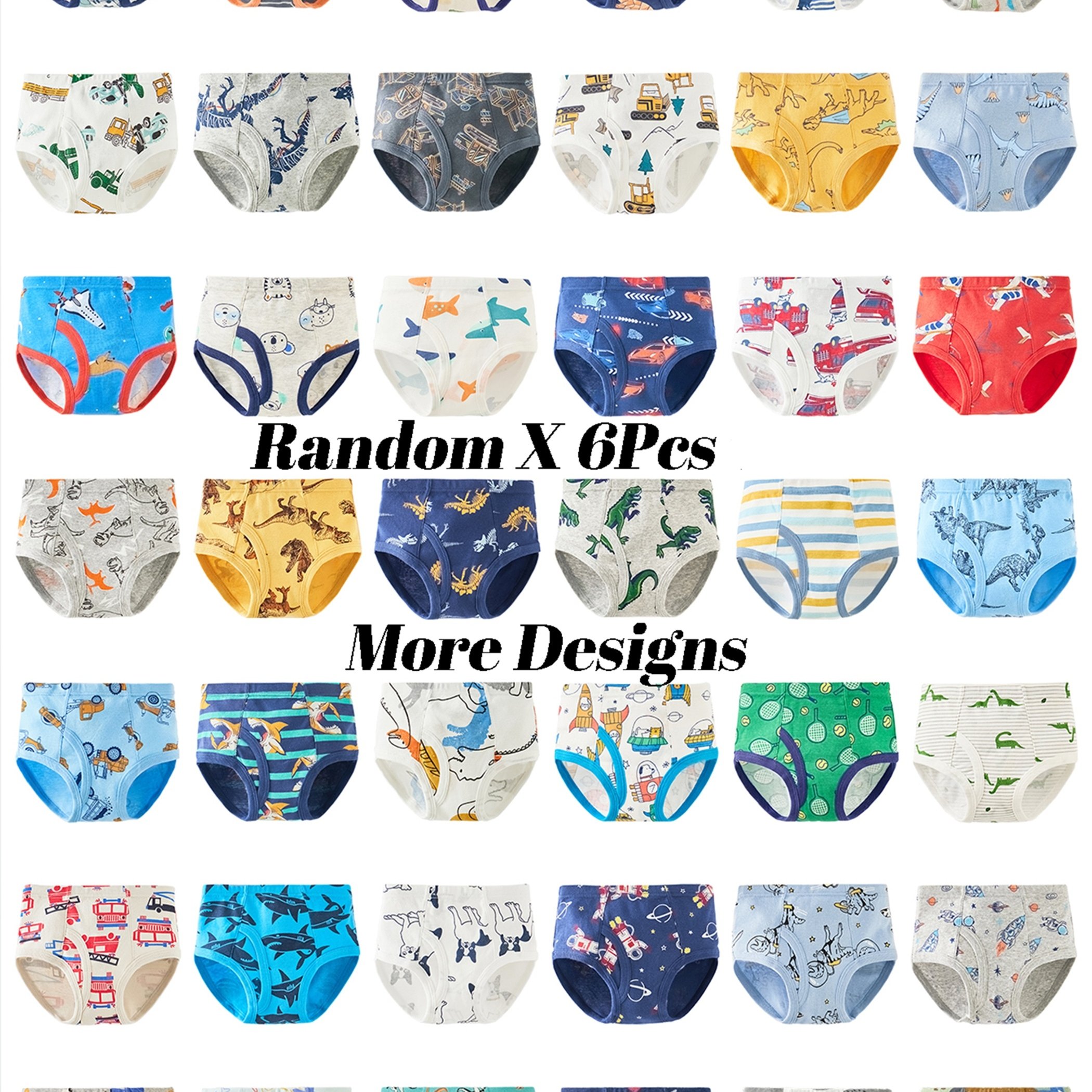Image of Random 6pcs Boys' Briefs Cartoon Pattern Comfortable Fabric