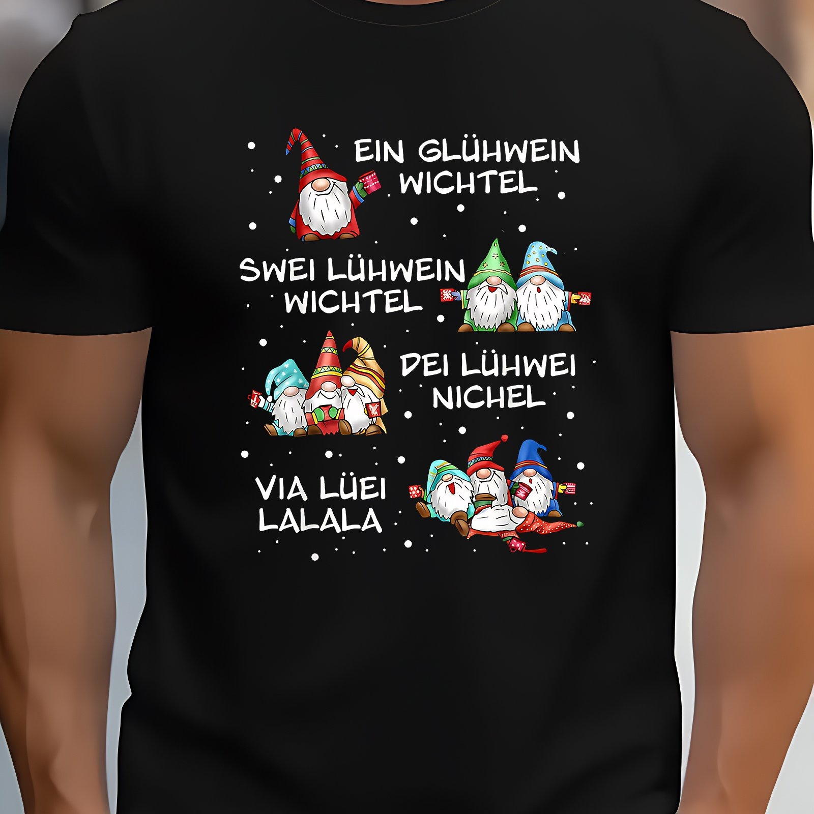 Image of A Mulled Wine, 2 Mulled Wine Gnome Christmas Elf Funny T-shirt Funny Graphic Men's T-shirt - Summer Black Cotton Casual Short Sleeve Tee For Men