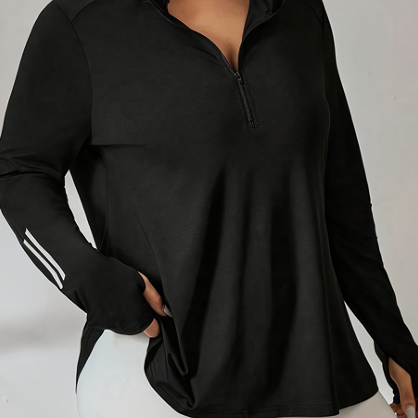 TEMU Plus Size - Plus Size - Plus Size Women's Thumb Hole Print Zipper Jacket