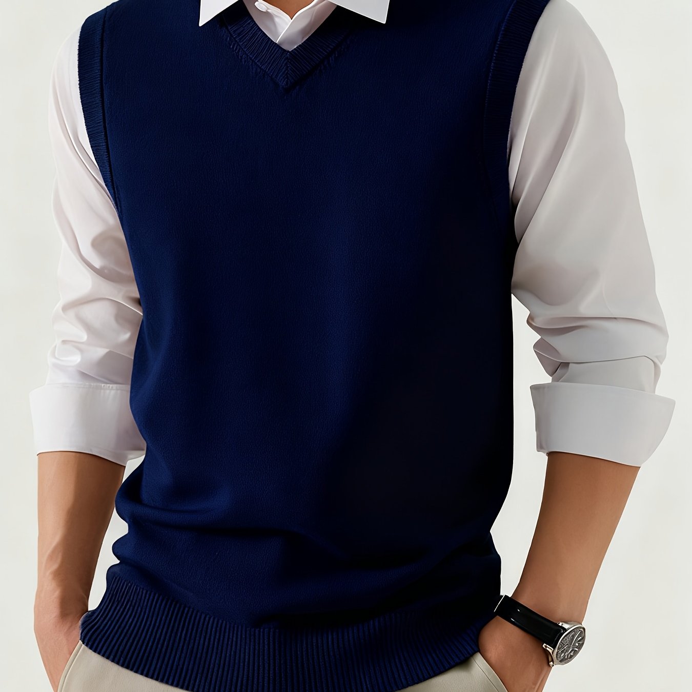TEMU Men's Vest Spring Autumn New Solid Color Sweater V-neck Knit Pullover Sleeveless Outerwear Vest