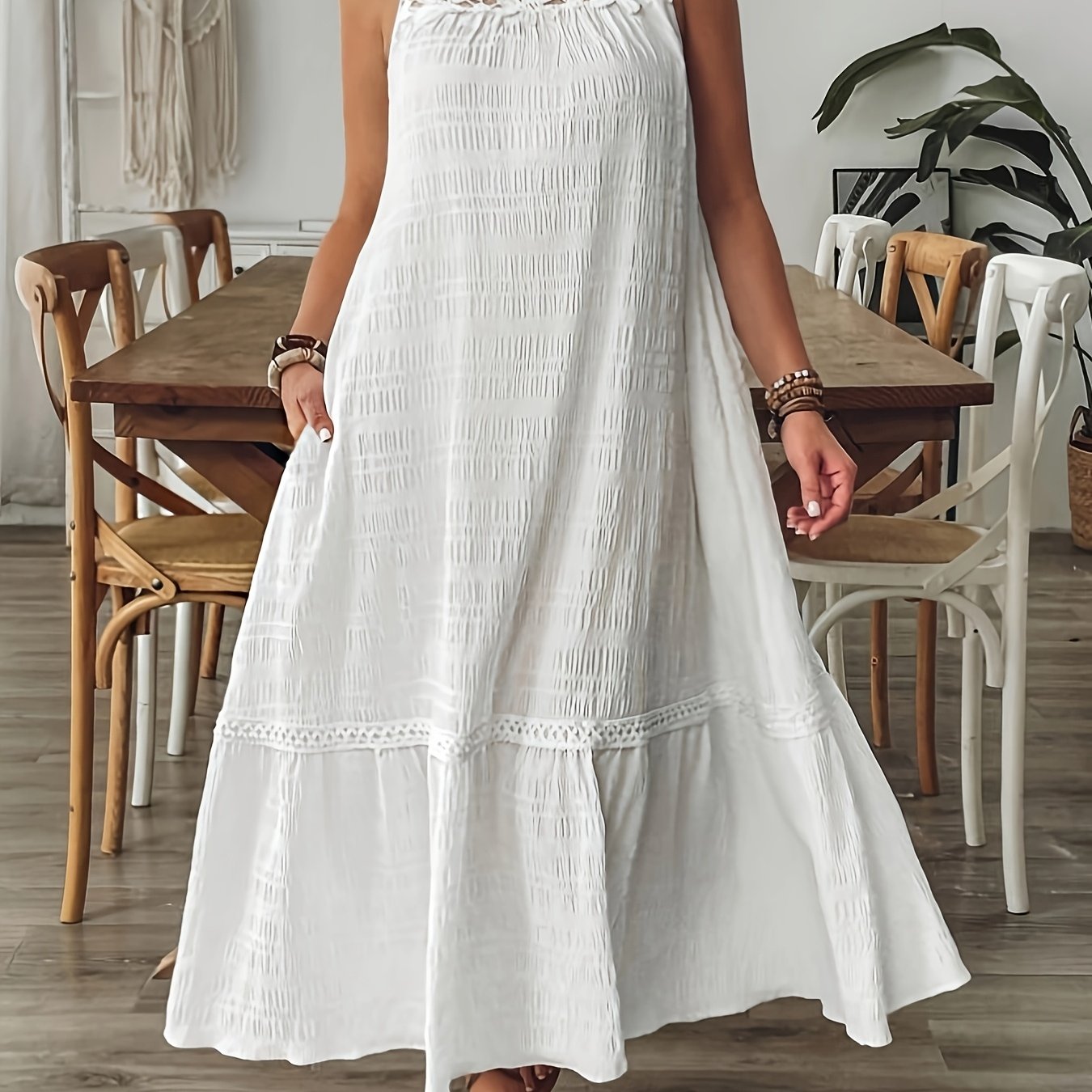 TEMU Plus Size - Plus Size - Plus Size Summer Casual White Dress, Beach, Summer Clothes, Bohemian Women's Clothing, Sun Dress, White Dress, Country