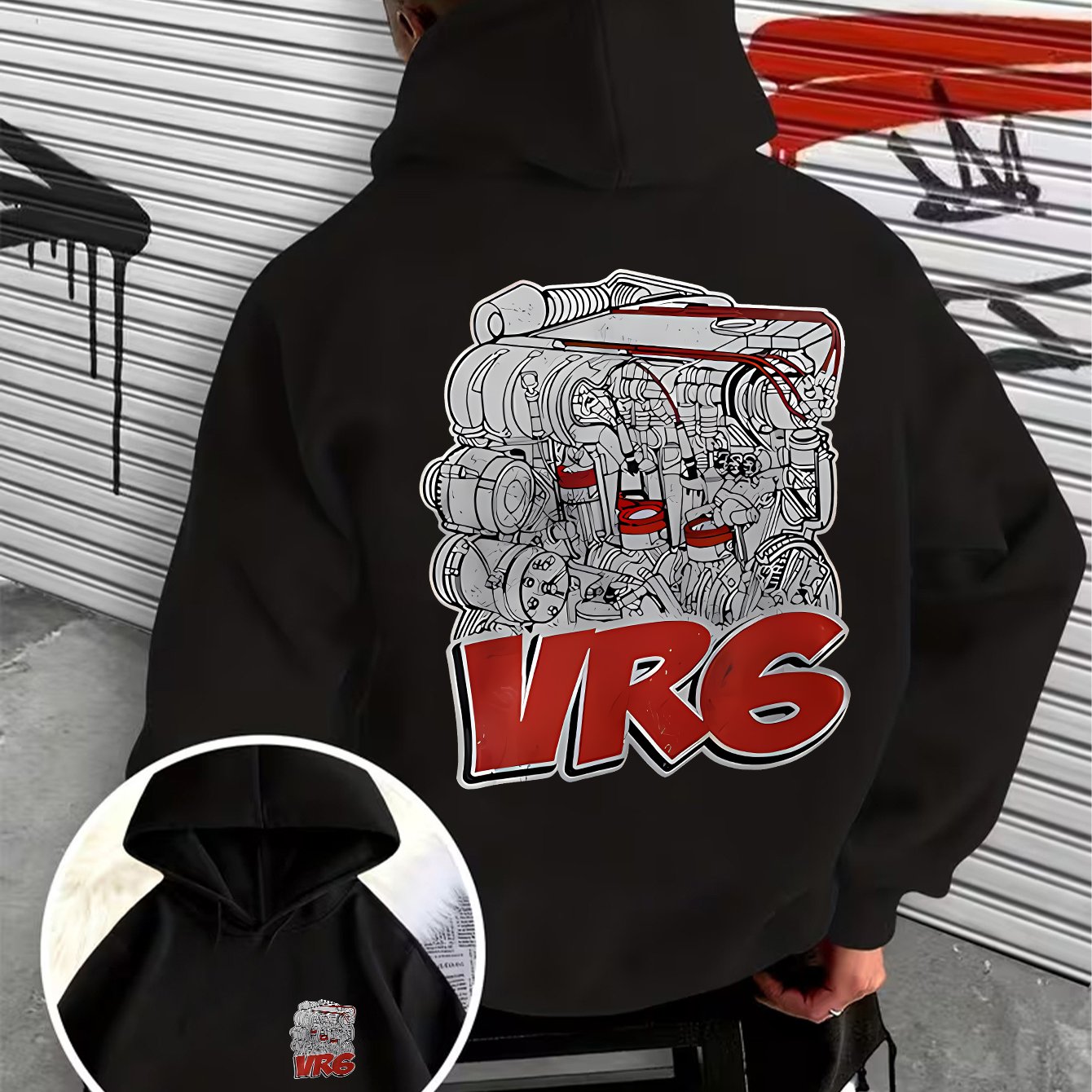 TEMU Vr6 Men's Front And Back Double-sided Print Autumn/ Hooded Sweatshirt, Comfortable Casual Versatile Pullover Hoodie, Suitable For Daily And