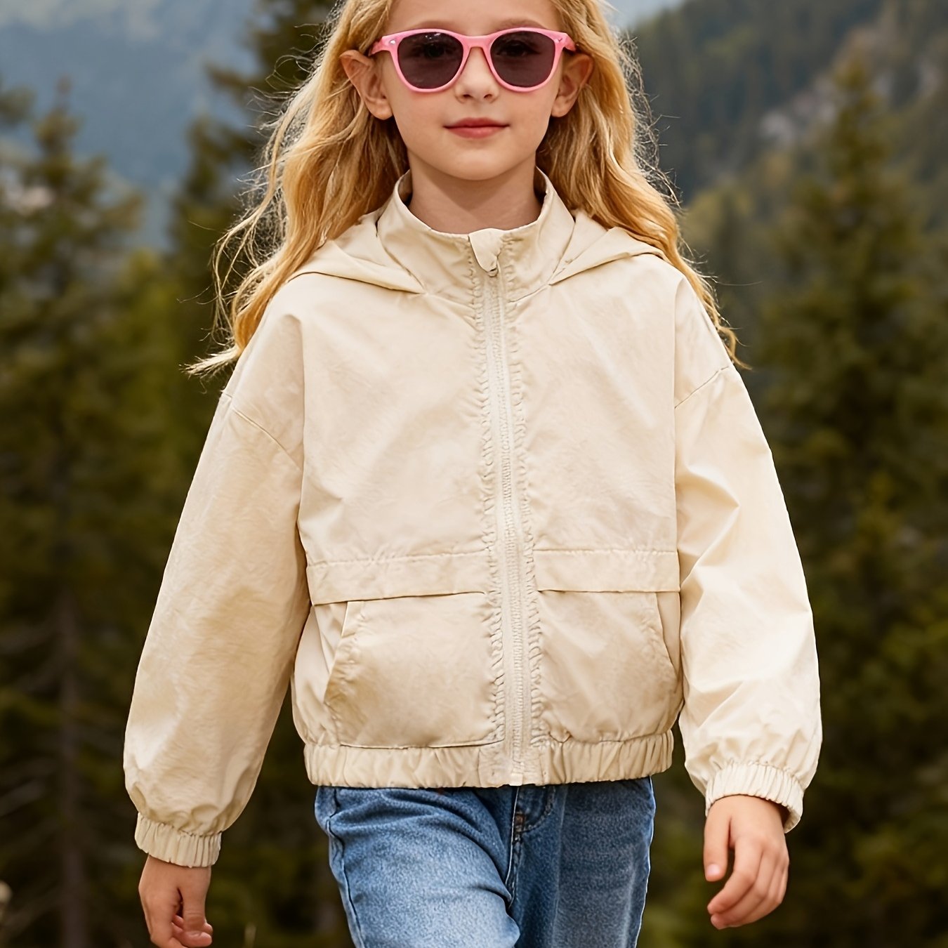 Solid Color Lightweight Jacket for Girls