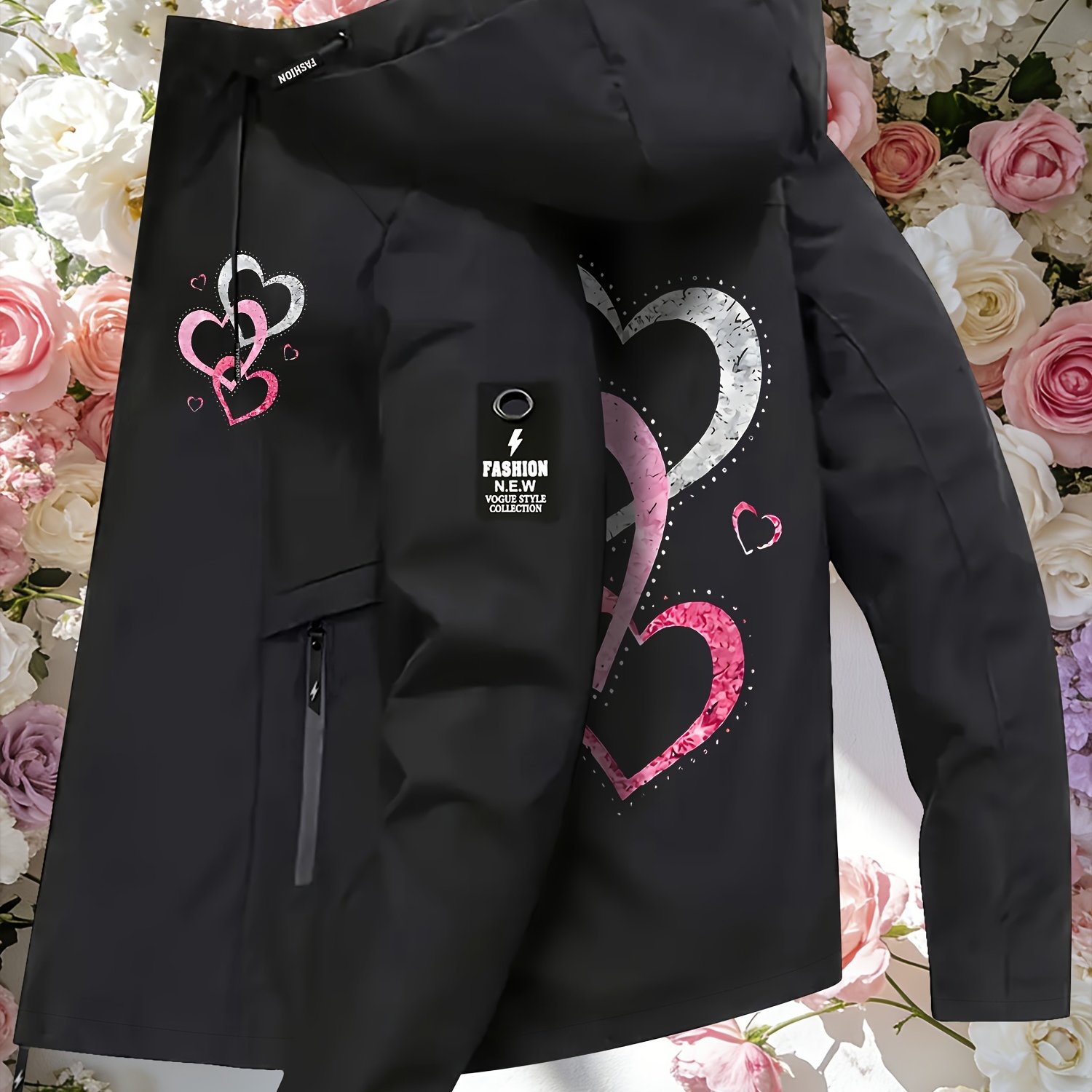 TEMU Women's Streetwear Brand Short-distance Cycling Portable Hooded New Printed Jacket Versatile Clothing For Dates, Windbreaker, Travel Apparel,