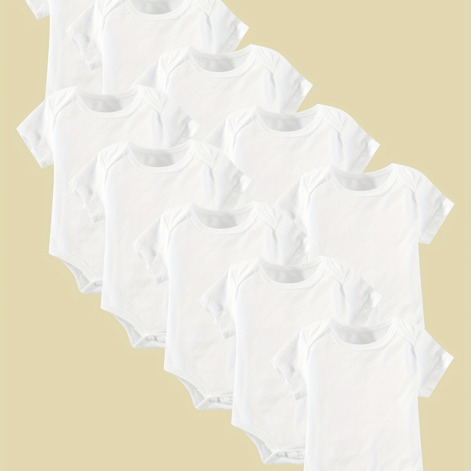 Image of 10pcs Of Spring And Summer Outfits For Newborns, Suitable For Boys And Girls, Featuring Triangle Bodysuits, Cute Plain White Onesies That Are For Crawling, For Outdoor