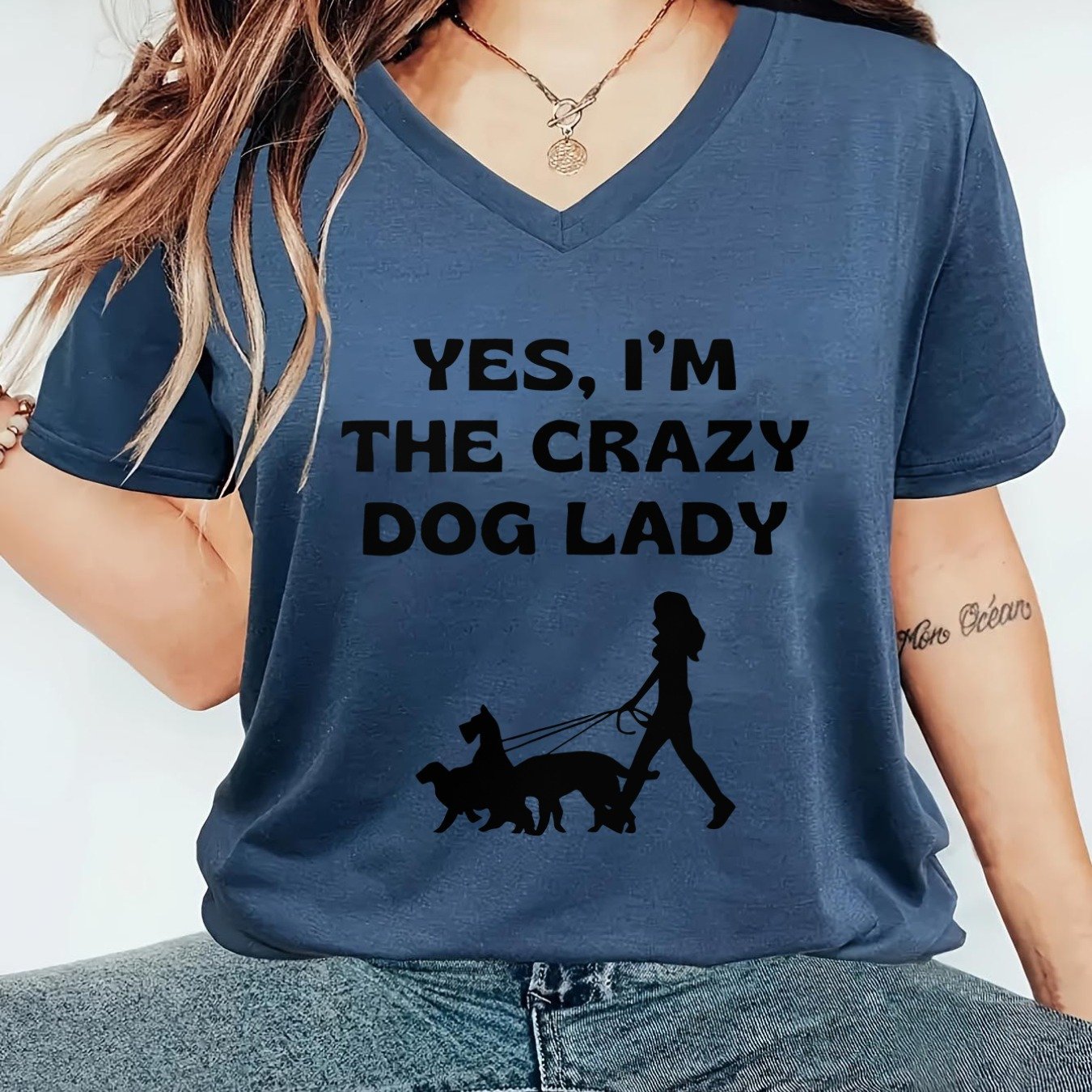 TEMU 1pc Stylish Women's Easy Cartoon Dog Walking Graphic Letter V-neck Short Sleeve T-shirt