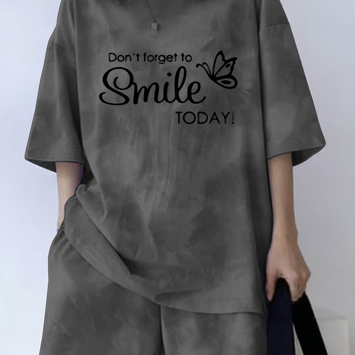 TEMU Women's European And Tie-dye Round Neck T-shirt Set, Fiber, Slightly Elastic And Soft, Fashionable, Versatile, Loose And Casual Two-piece Set,
