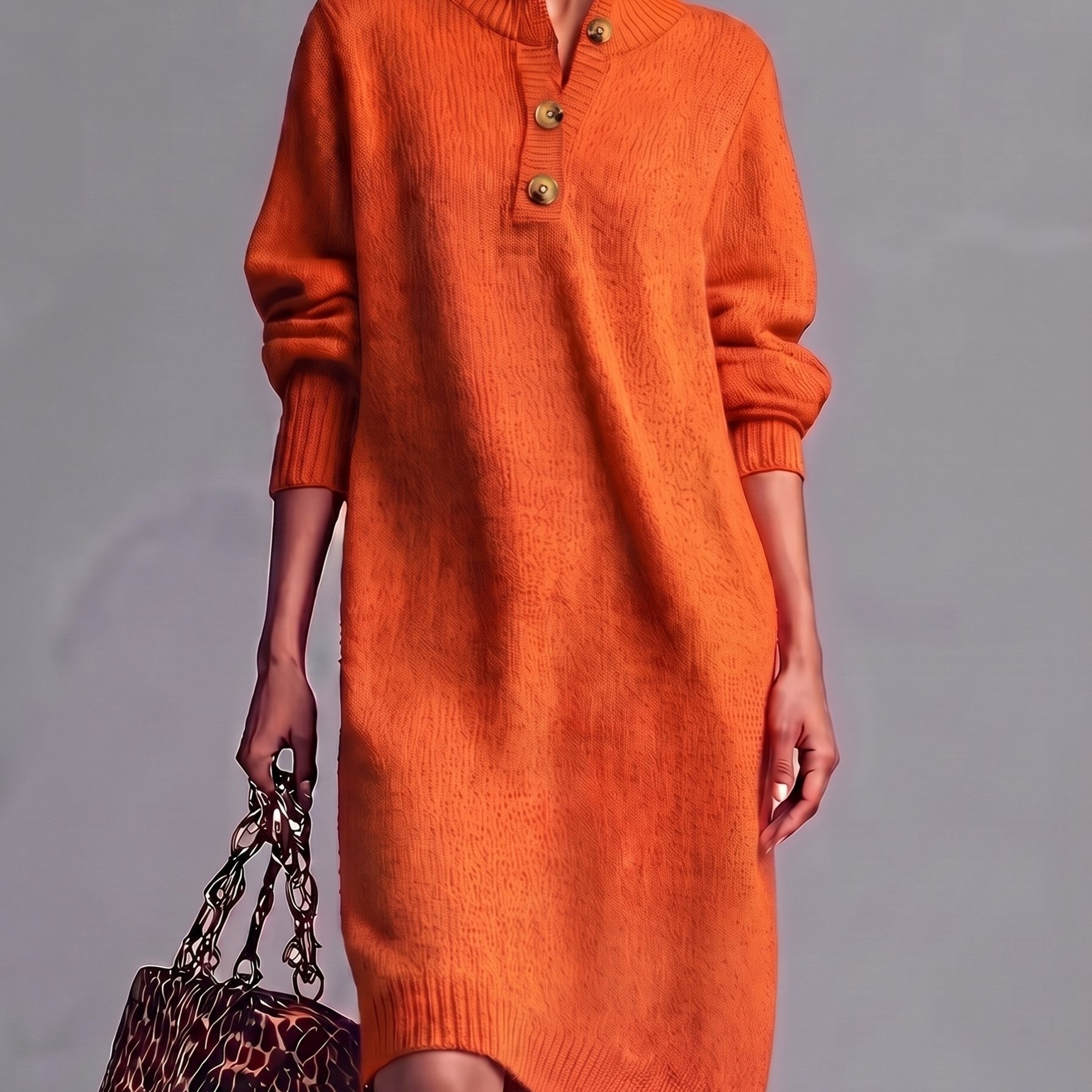 TEMU Women's Pullover Solid Color Half-open Long-sleeved Dress Suitable For Autumn And Winter