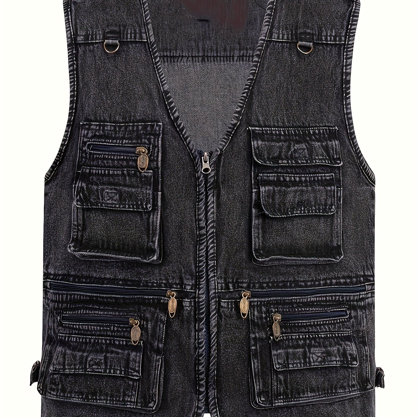 Image of Men's Denim Vest, Washed Vest With Multiple Pockets, V-neck, Outdoor Activities, Casual, Business, Style, Men's Gilet