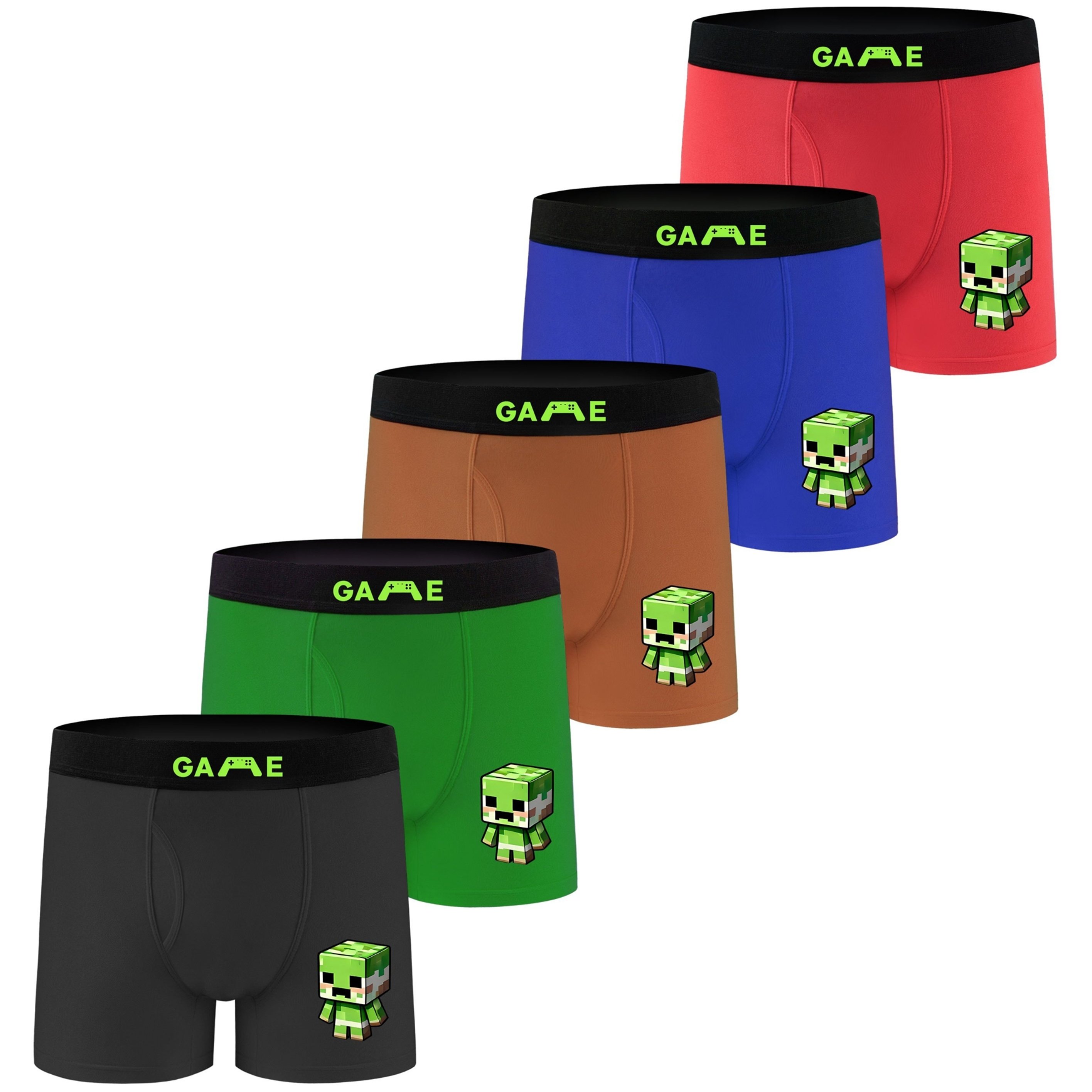 Image of 5pcs Boys Stretch Boxer Underwear 95 Polyester And 5 Spandex Breathable Moisture Wicking Underwear With Unique Cute Building Blocks Character Print Ideal As Holiday Gift For Wear