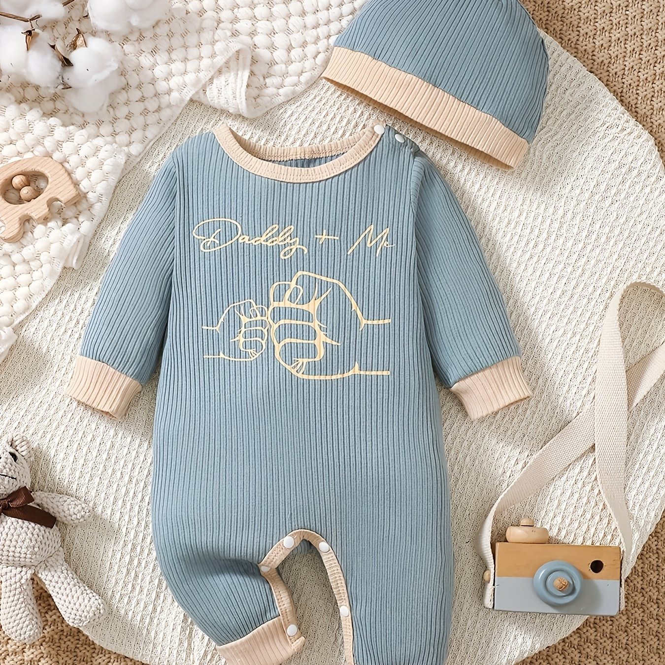 Baby Girl Long Sleeve Ribbed Print Long Leg Romper, For Outdoor