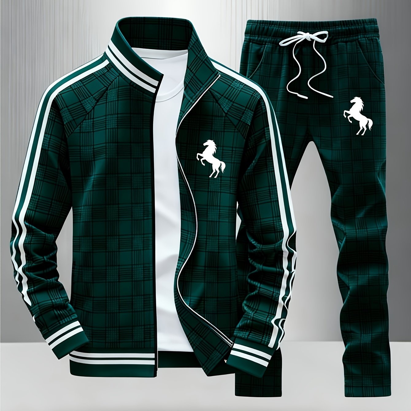 New 2pcs Set: Neutral Casual Fashion Printed Windproof Zipper Jacket Set. Multi-style And Optional, Suitable For Occasions