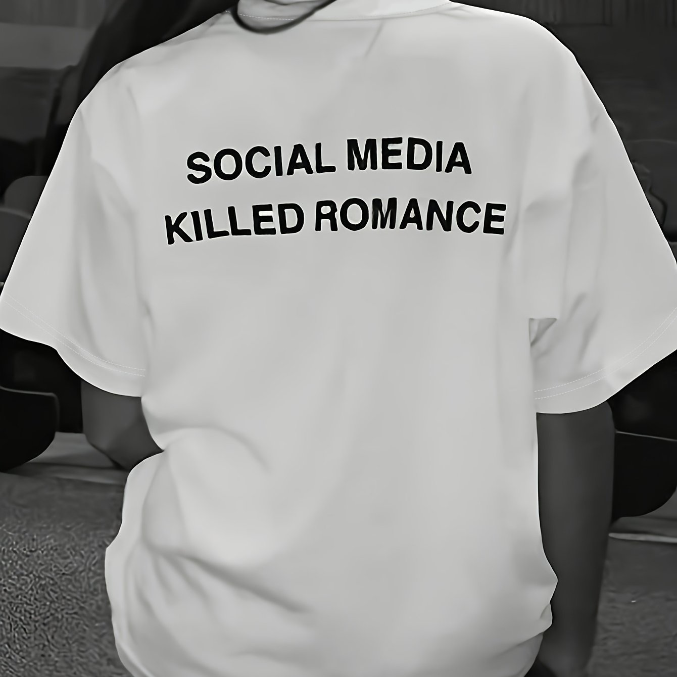 Women's "social Media " Graphic Tee - Vintage-inspired, Short Sleeve Crew Neck, White With Black Lettering, Casual Wear|vintageinspired Shirt|slightstretch