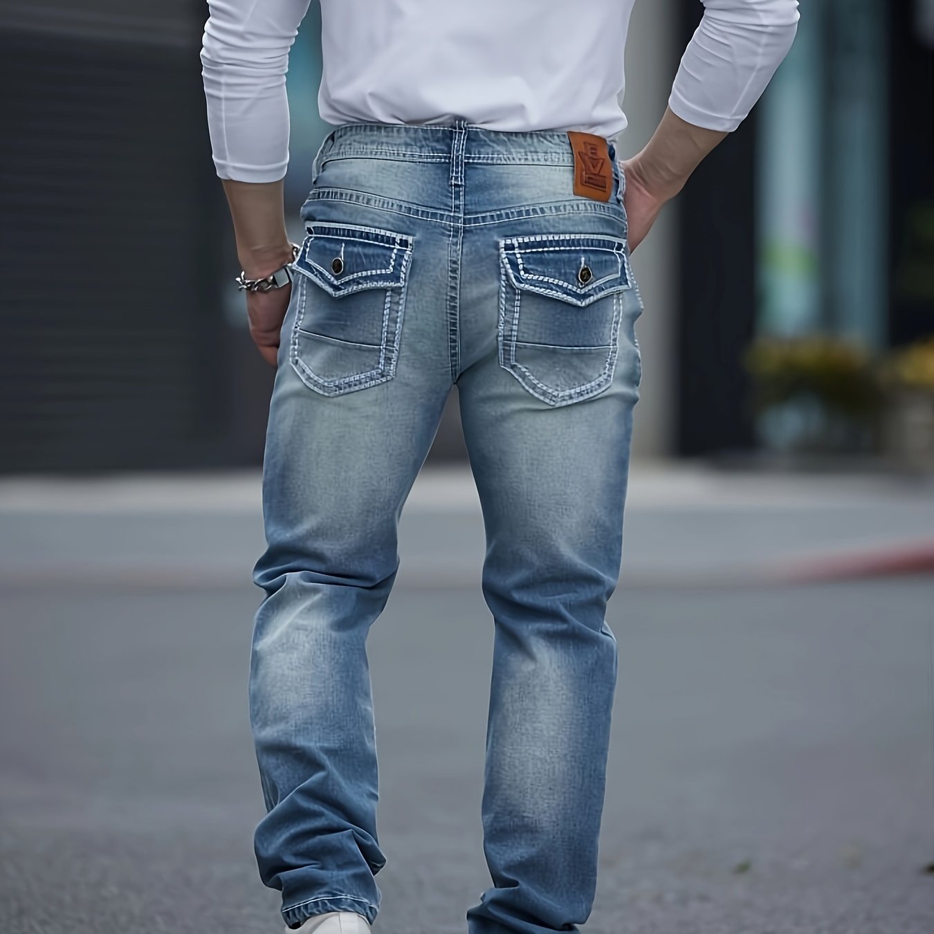 Men's Thick Thread Classic Embroidered Stretch Jeans