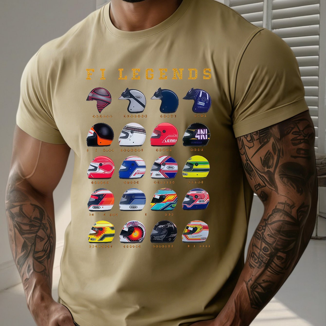 TEMU Men's Summer Fashion Round-neck T-shirt, 80s Retro Style, Featuring An Abstract Helmet Pattern Print, Stylish Short Sleeves For Summer, A Gift