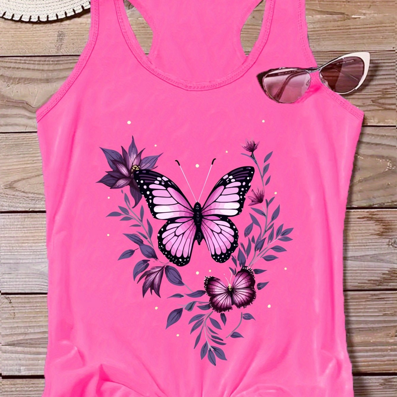 TEMU Débardeur Femme Grande Taille Tendance Floral Dégradé Papillon