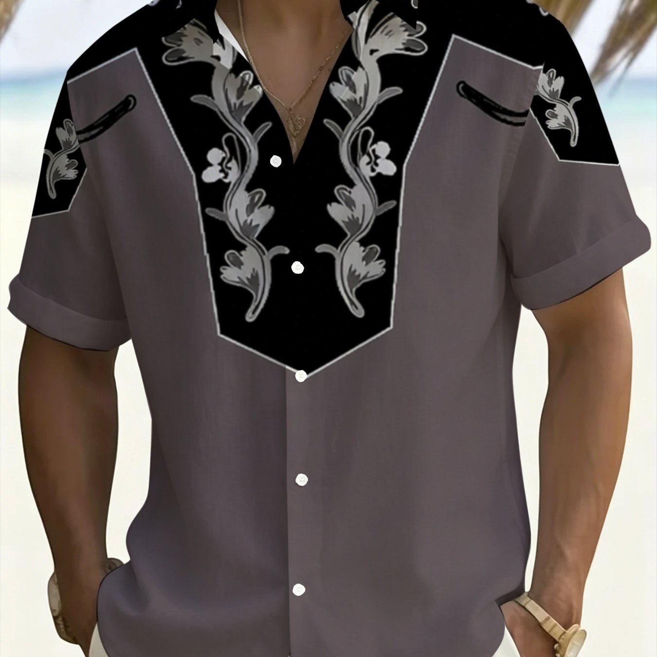 TEMU Men's Hawaiian Style Plus Size Short Sleeve Shirt, Vintage Floral Loose Fit Casual Beach Top, Unisex Lapel Shirt, Plus Size