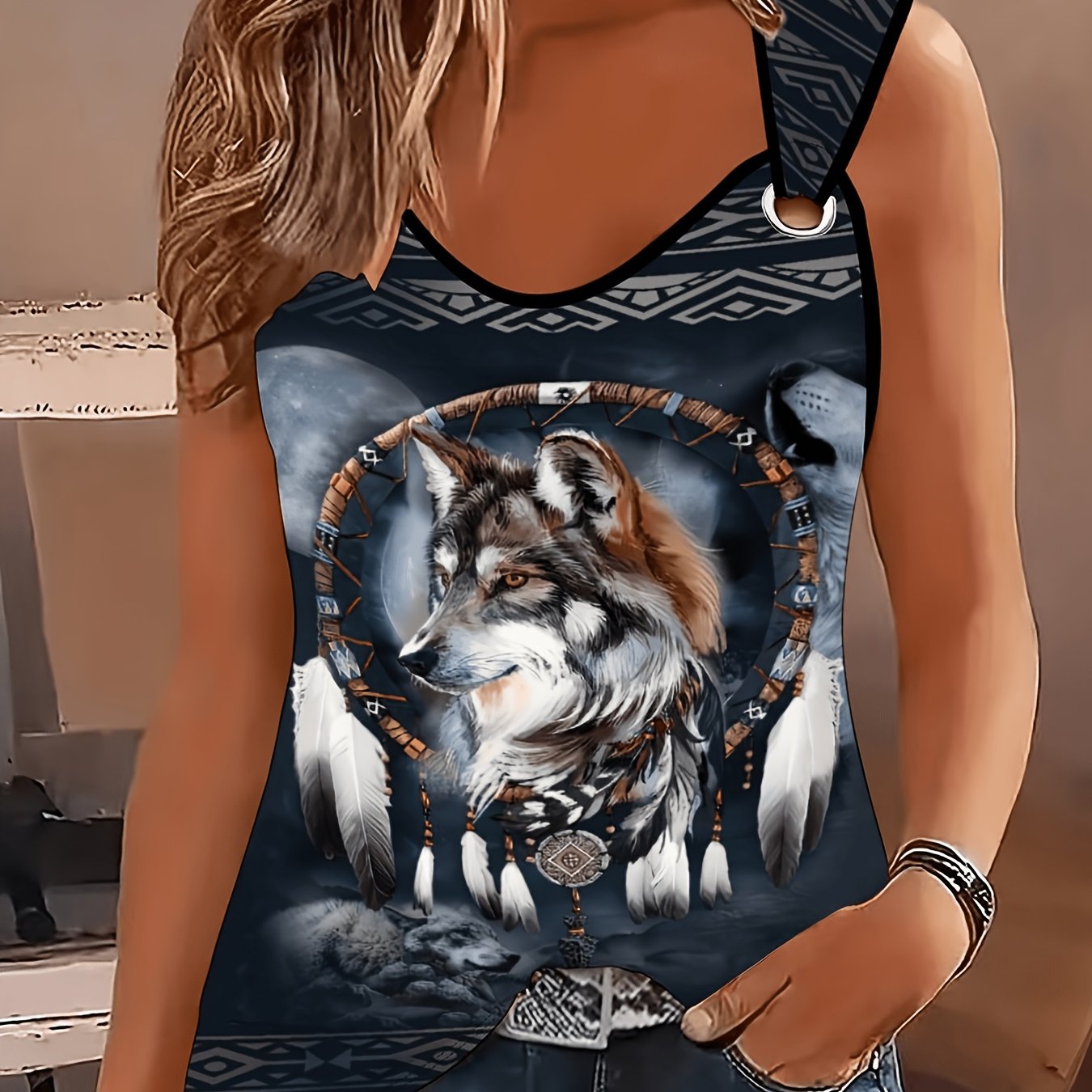 Women's Outdoor Casual Sports Wolf Pattern Ring Vest