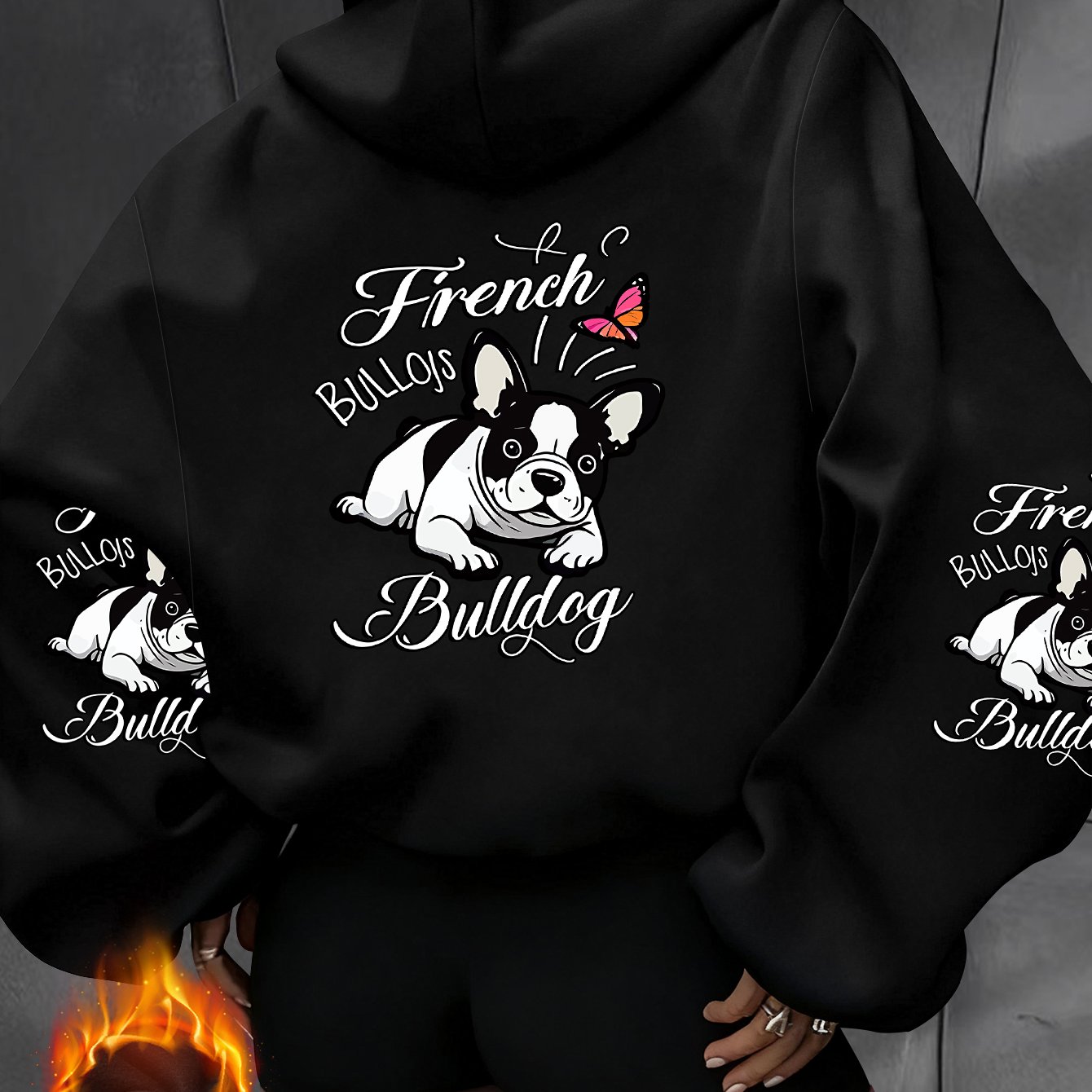 TEMU This Women's Elegant And Casual Stylish Hoodie Features A Unique And Of A French Bulldog And Butterflies Along With 'french Bulloys Bulldzzog'.