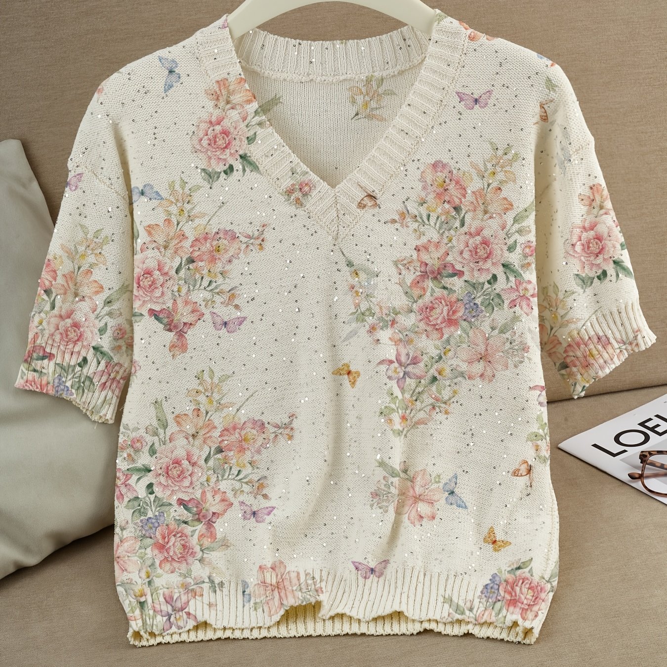 TEMU 2d Digital Printing Women's Pullover, Fashionable Casual Daily Sequin Comfortable Sweater